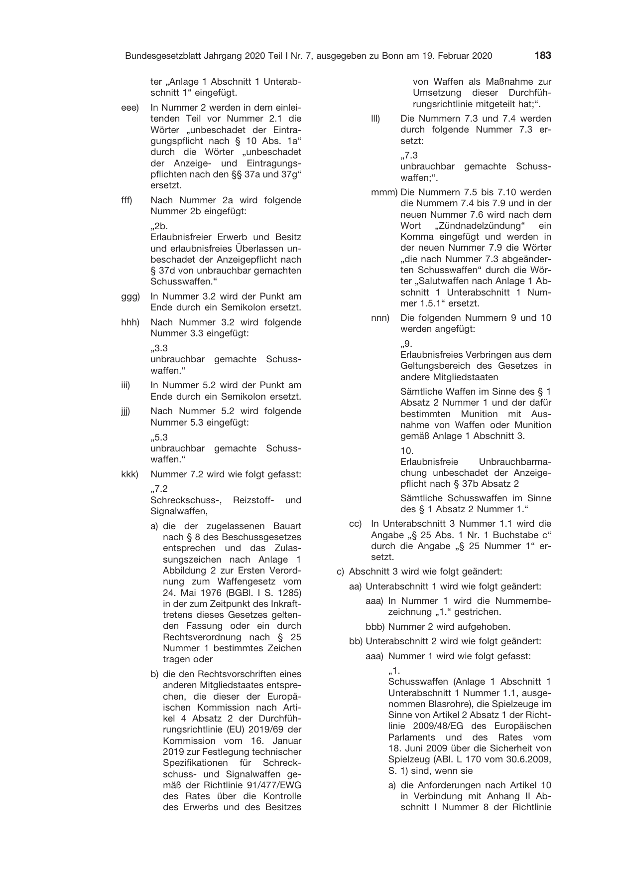 BGBl. 2020, Seite 183 — Originalseite als Abbildung