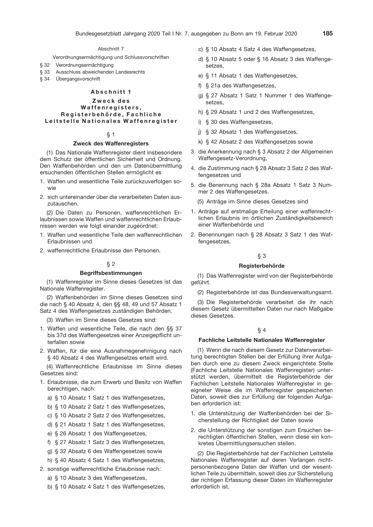 BGBl. 2020, Seite 185 — Originalseite als Abbildung