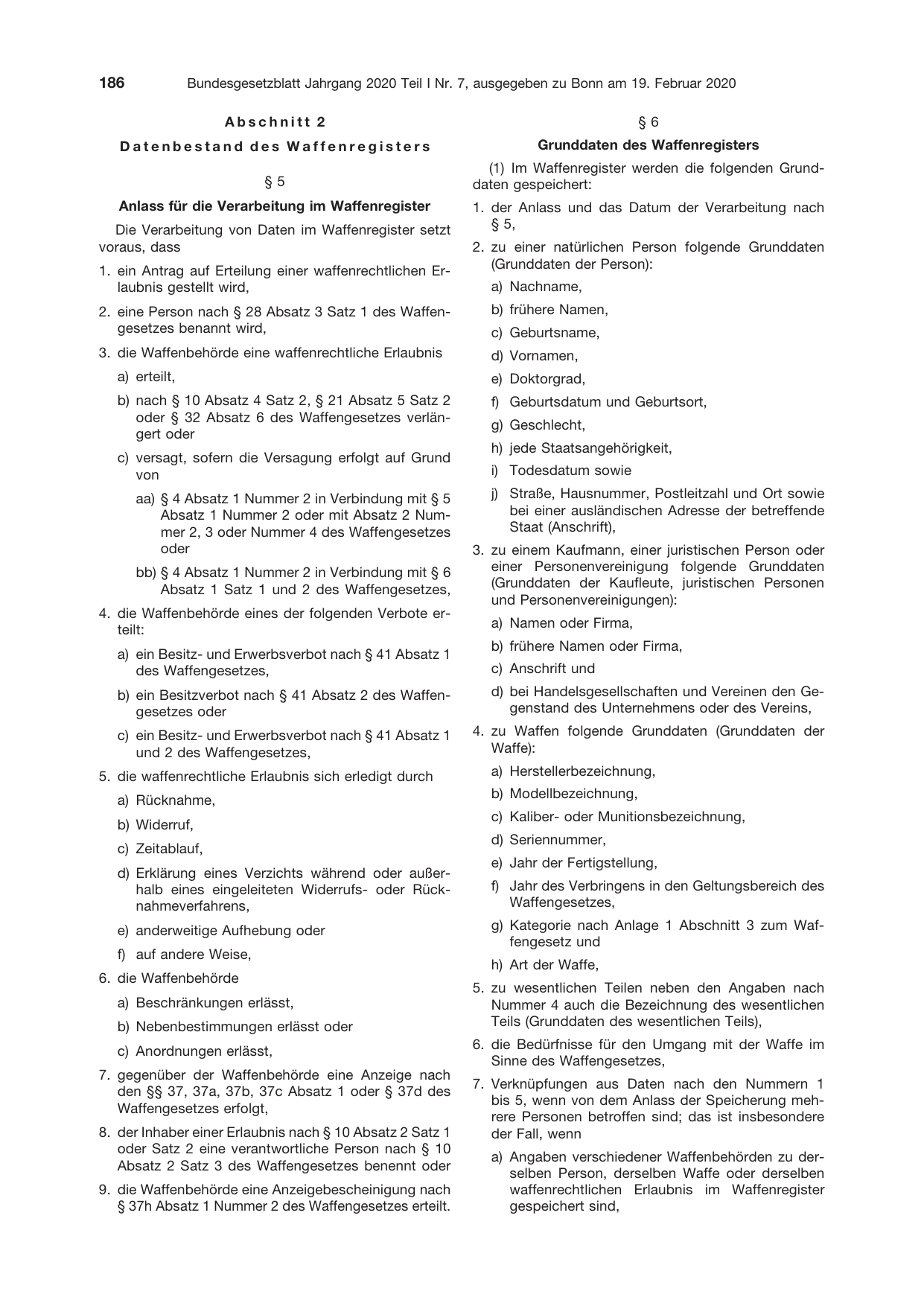 BGBl. 2020, Seite 186 — Originalseite als Abbildung
