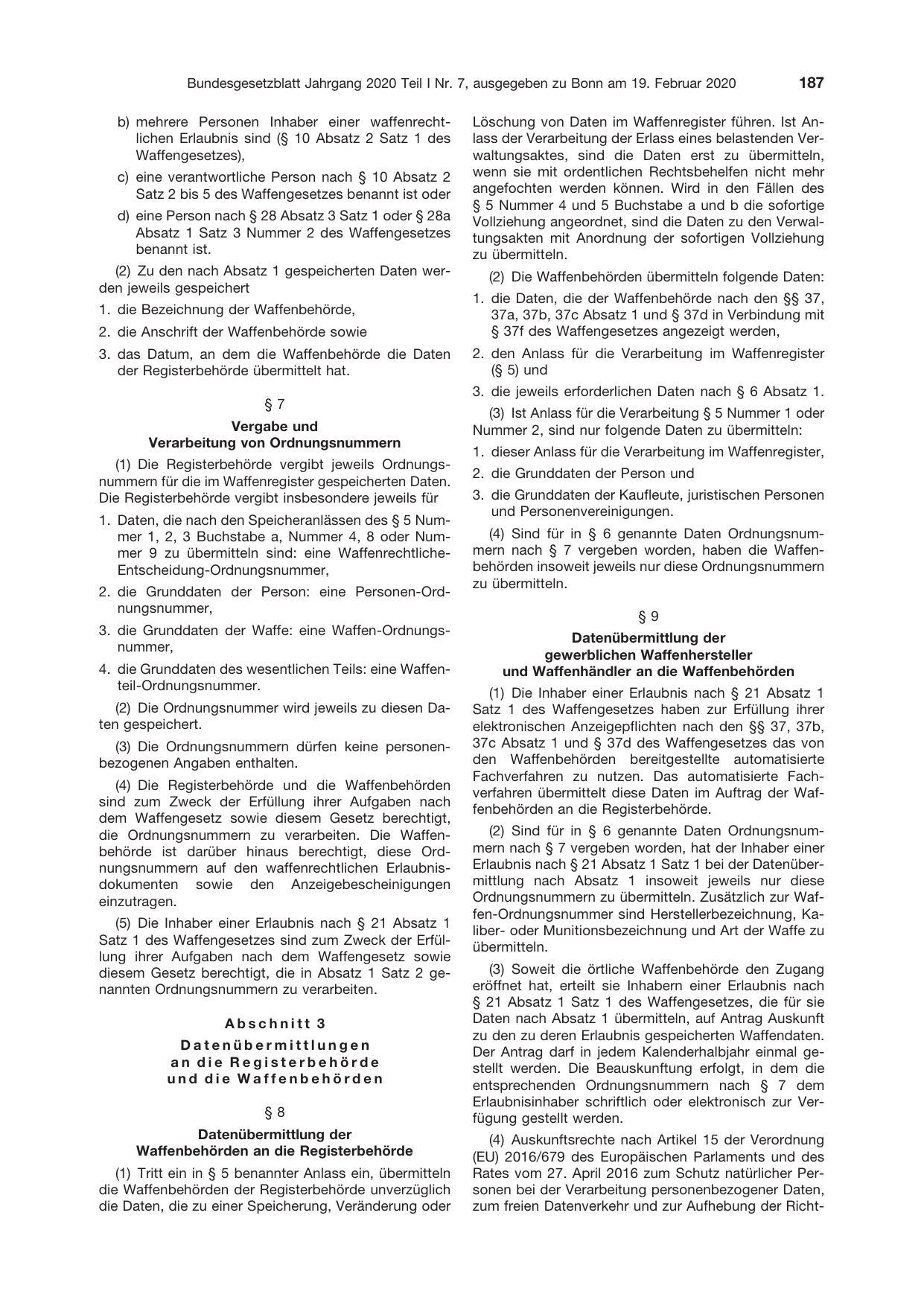 BGBl. 2020, Seite 187 — Originalseite als Abbildung