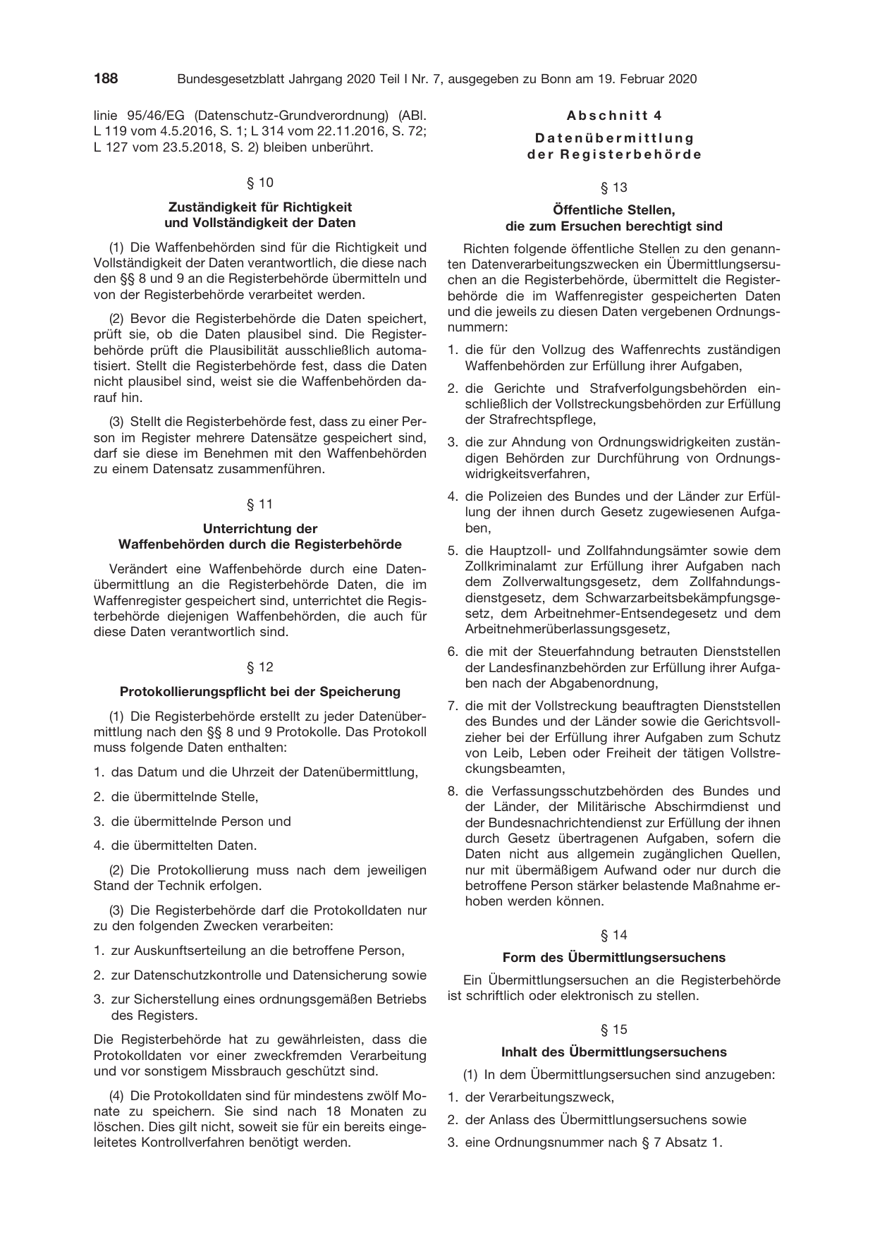 BGBl. 2020, Seite 188 — Originalseite als Abbildung
