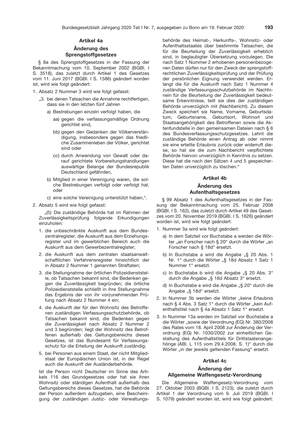 BGBl. 2020, Seite 193 — Originalseite als Abbildung