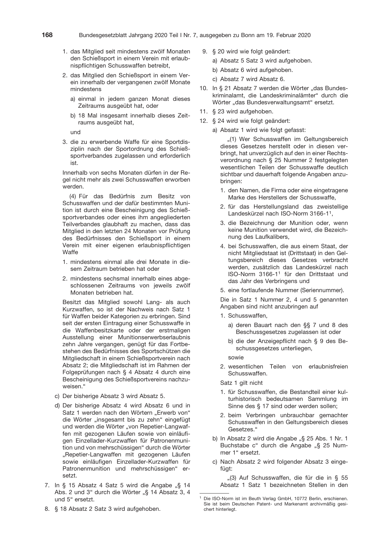 BGBl. 2020, Seite 168 — Originalseite als Abbildung