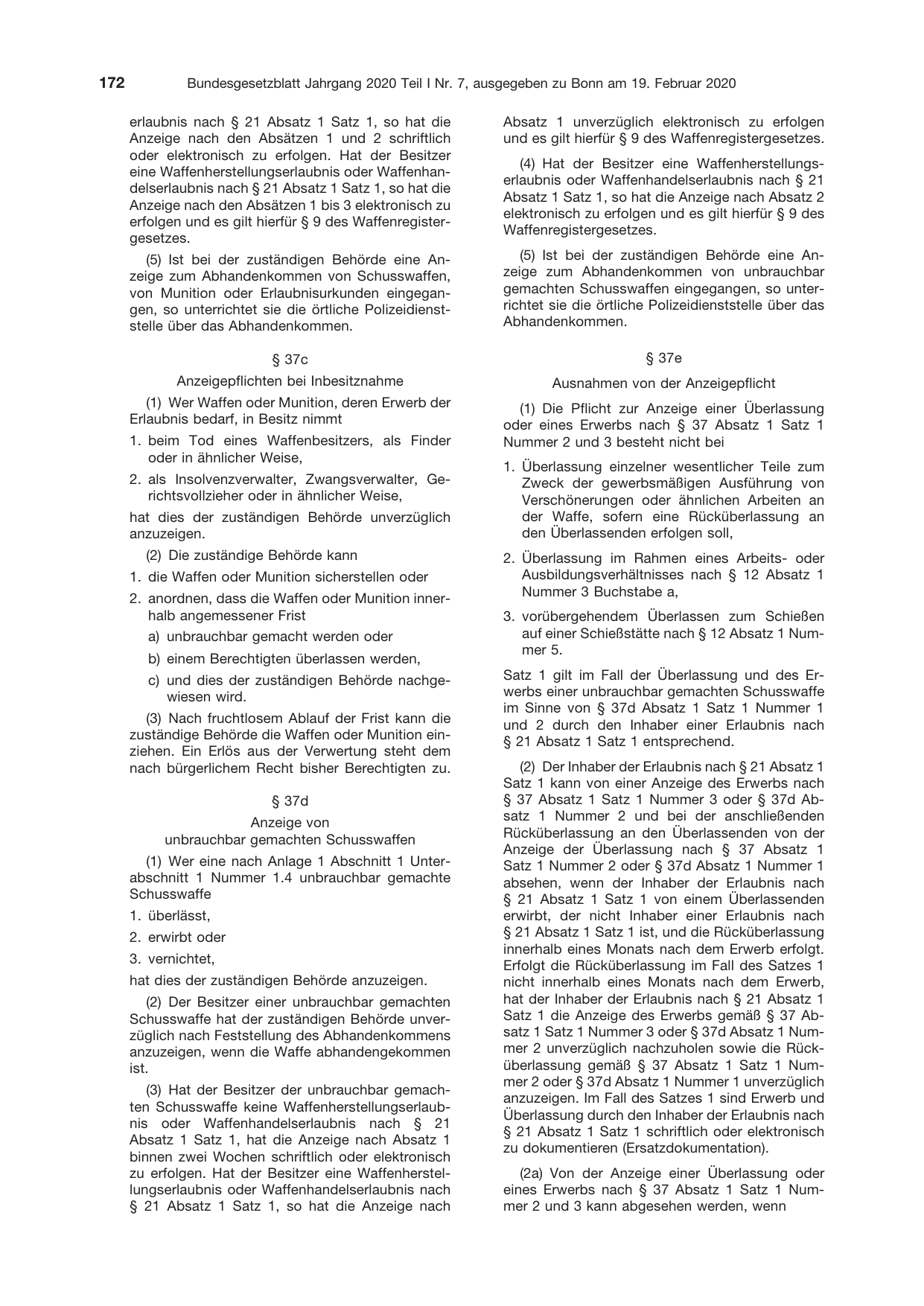 BGBl. 2020, Seite 172 — Originalseite als Abbildung