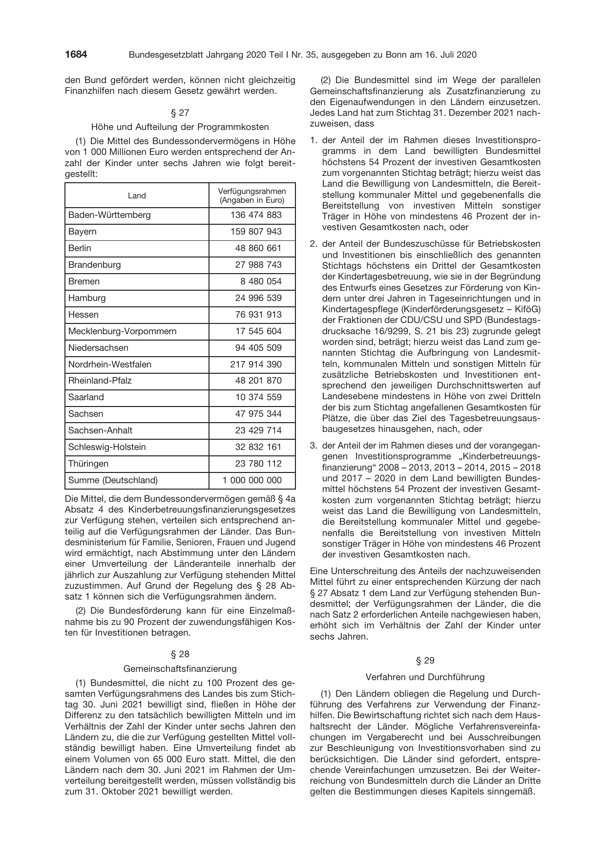 BGBl. 2020, Seite 1684 — Originalseite als Abbildung