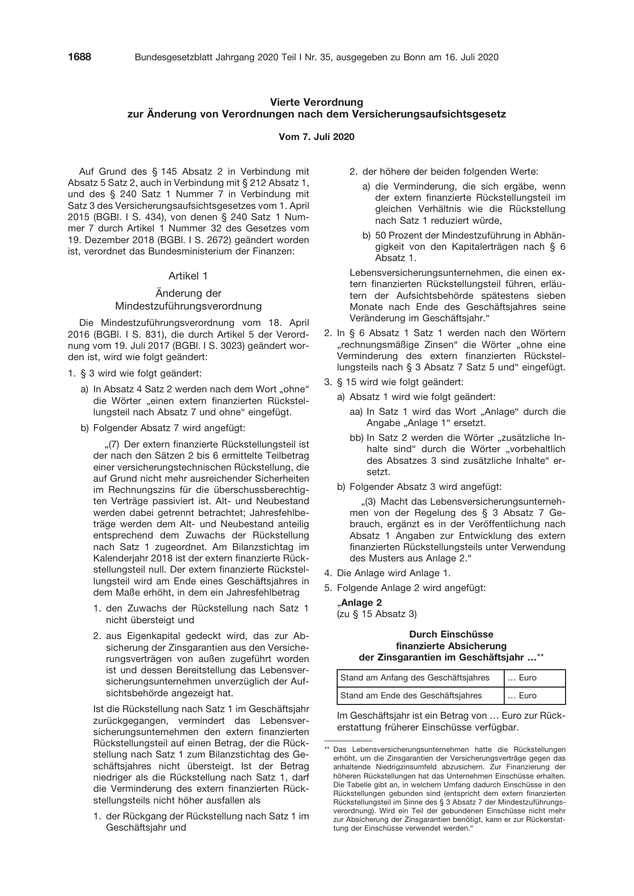 BGBl. 2020, Seite 1688 — Originalseite als Abbildung
