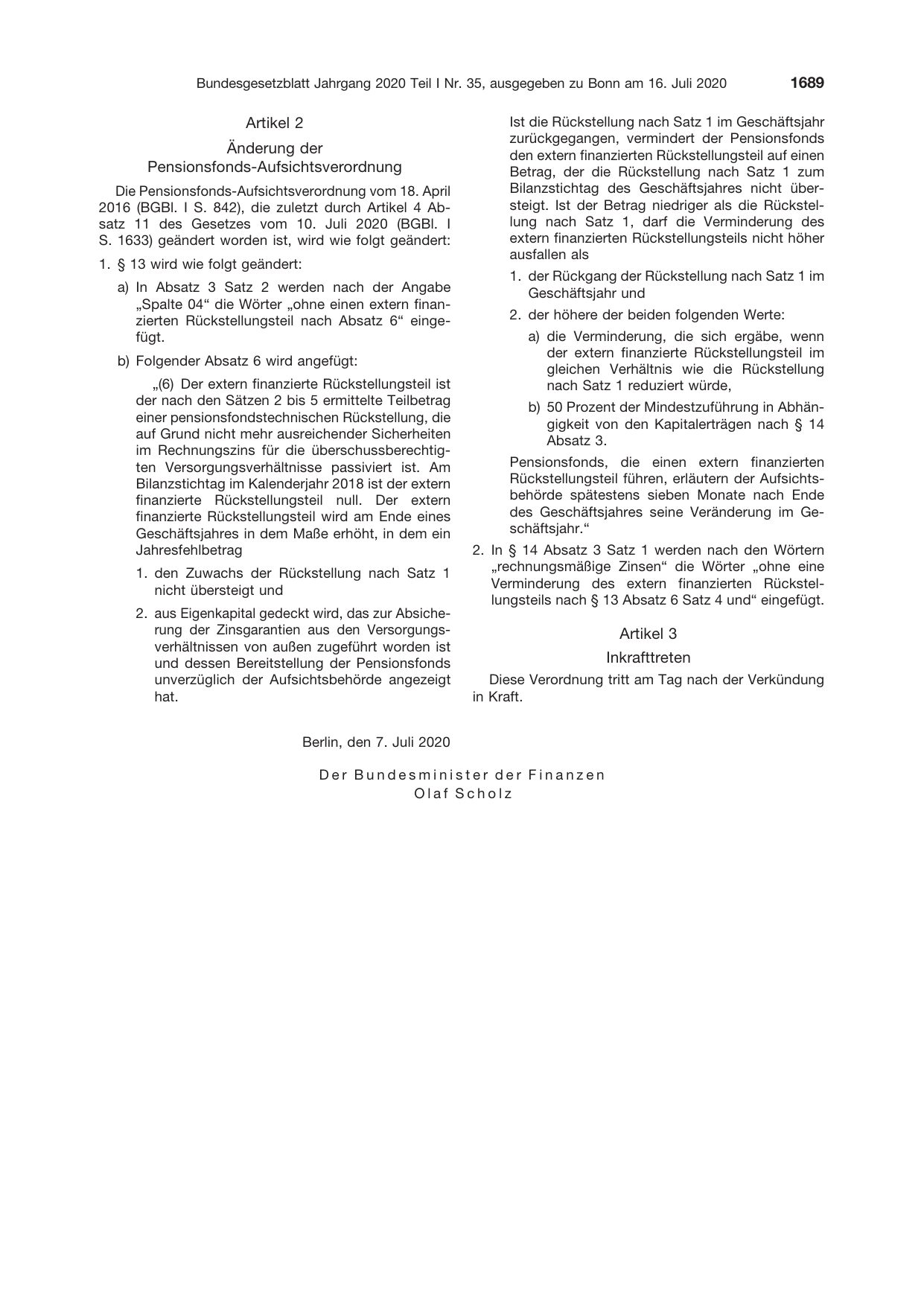 BGBl. 2020, Seite 1689 — Originalseite als Abbildung