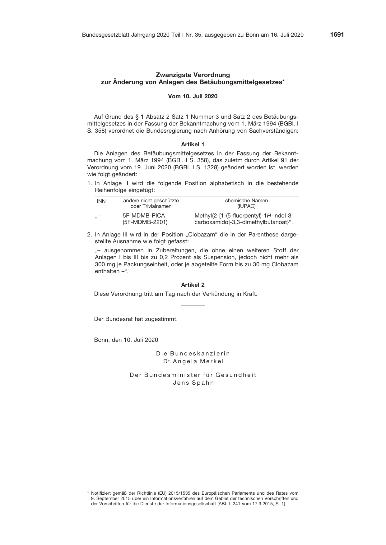 BGBl. 2020, Seite 1691 — Originalseite als Abbildung