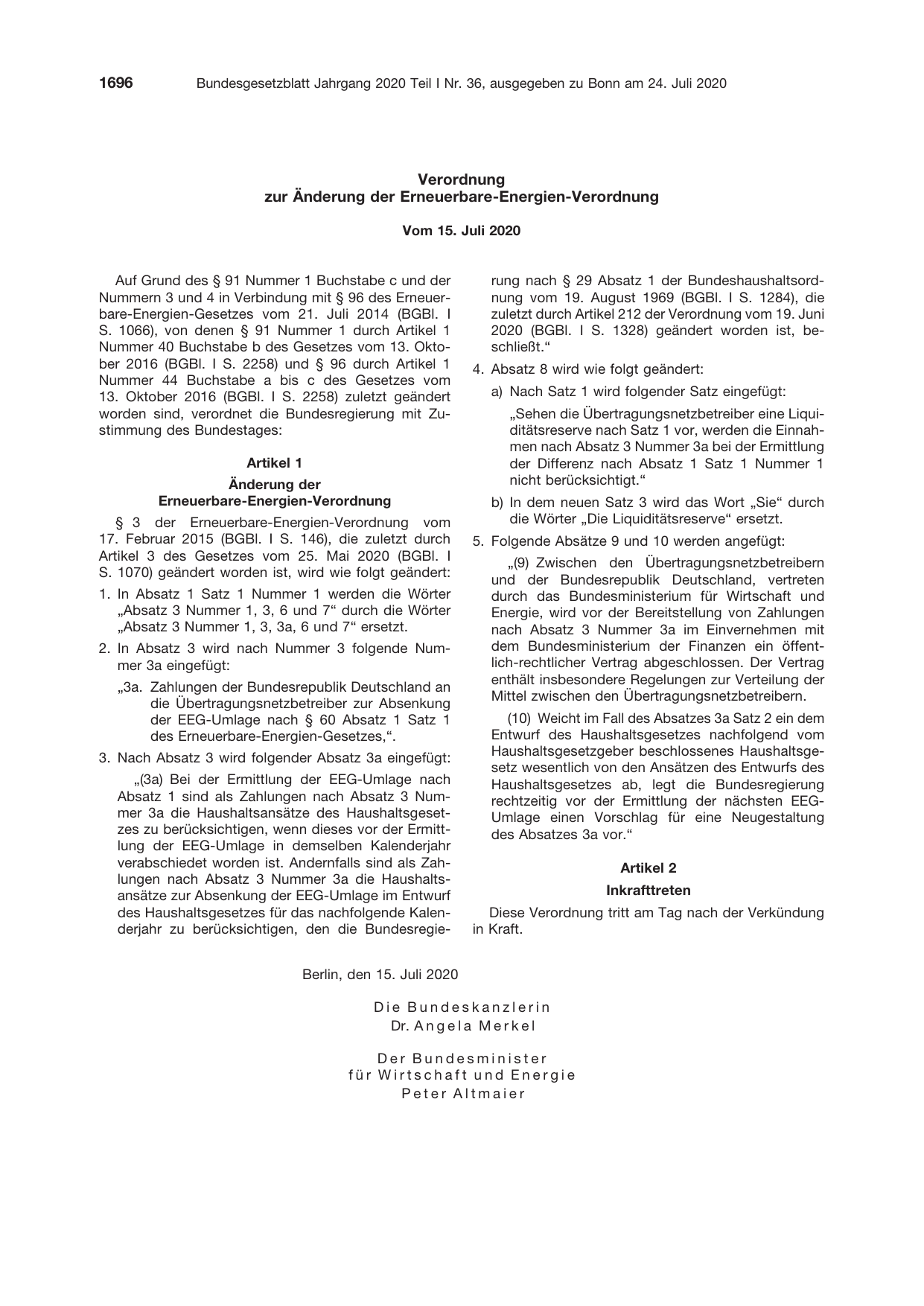 BGBl. 2020, Seite 1696 — Originalseite als Abbildung
