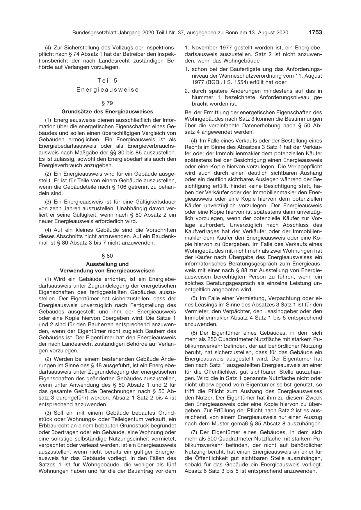 BGBl. 2020, Seite 1753 — Originalseite als Abbildung