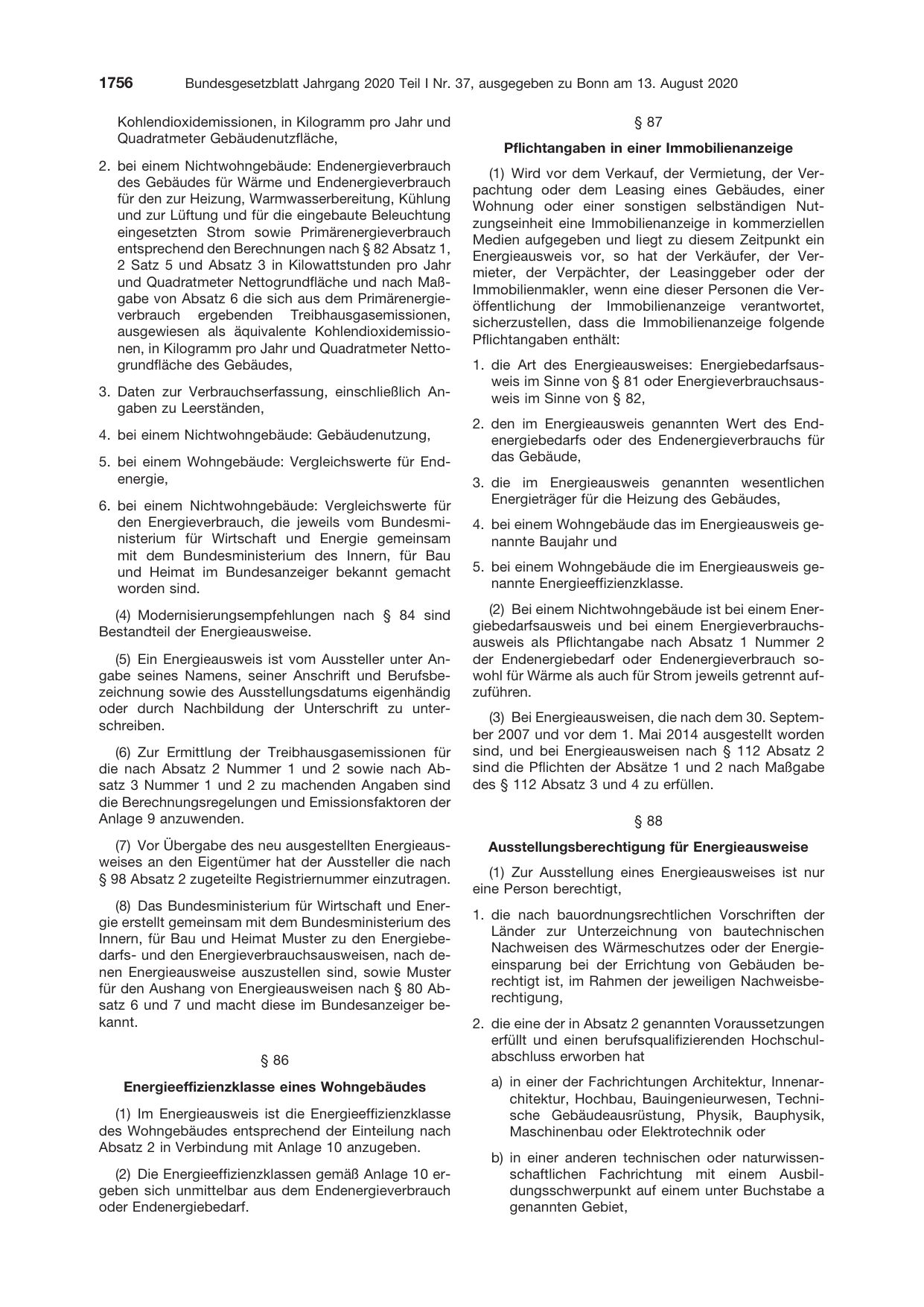 BGBl. 2020, Seite 1756 — Originalseite als Abbildung