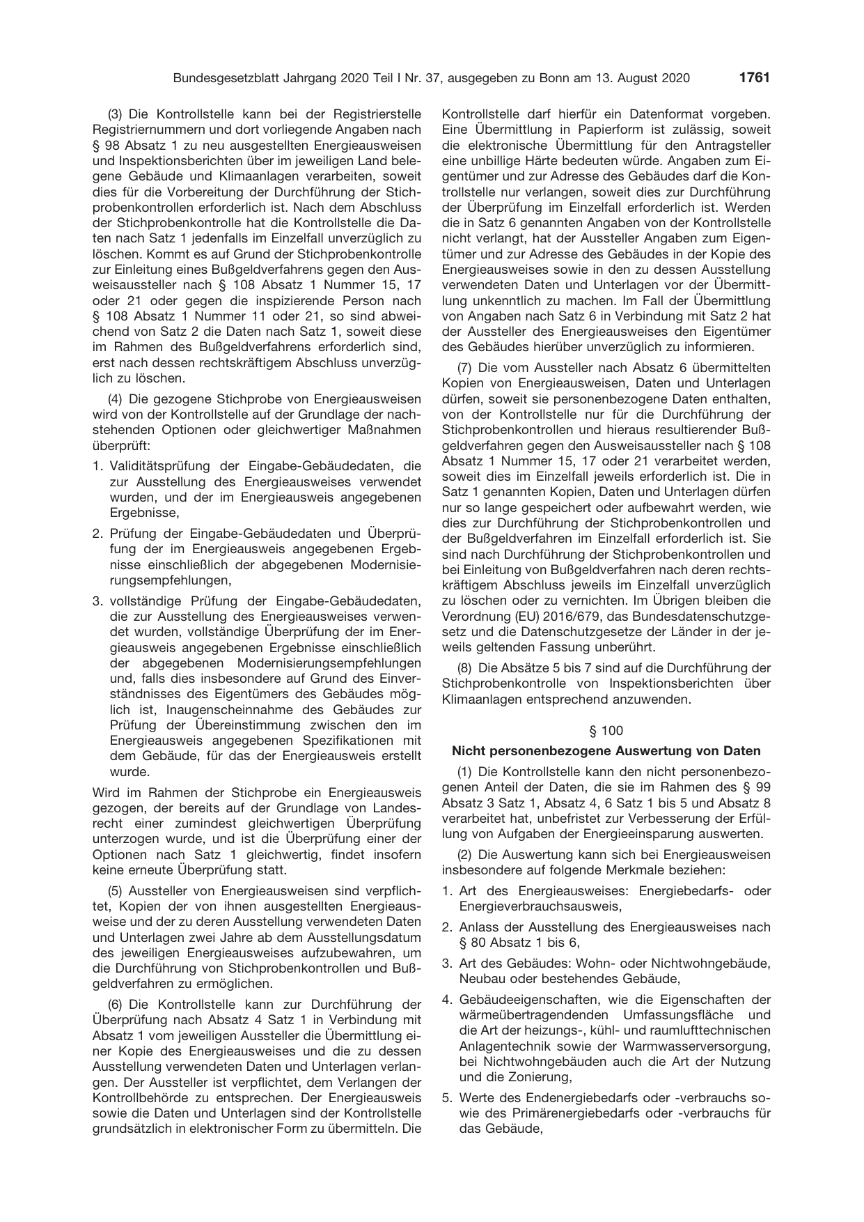 BGBl. 2020, Seite 1761 — Originalseite als Abbildung