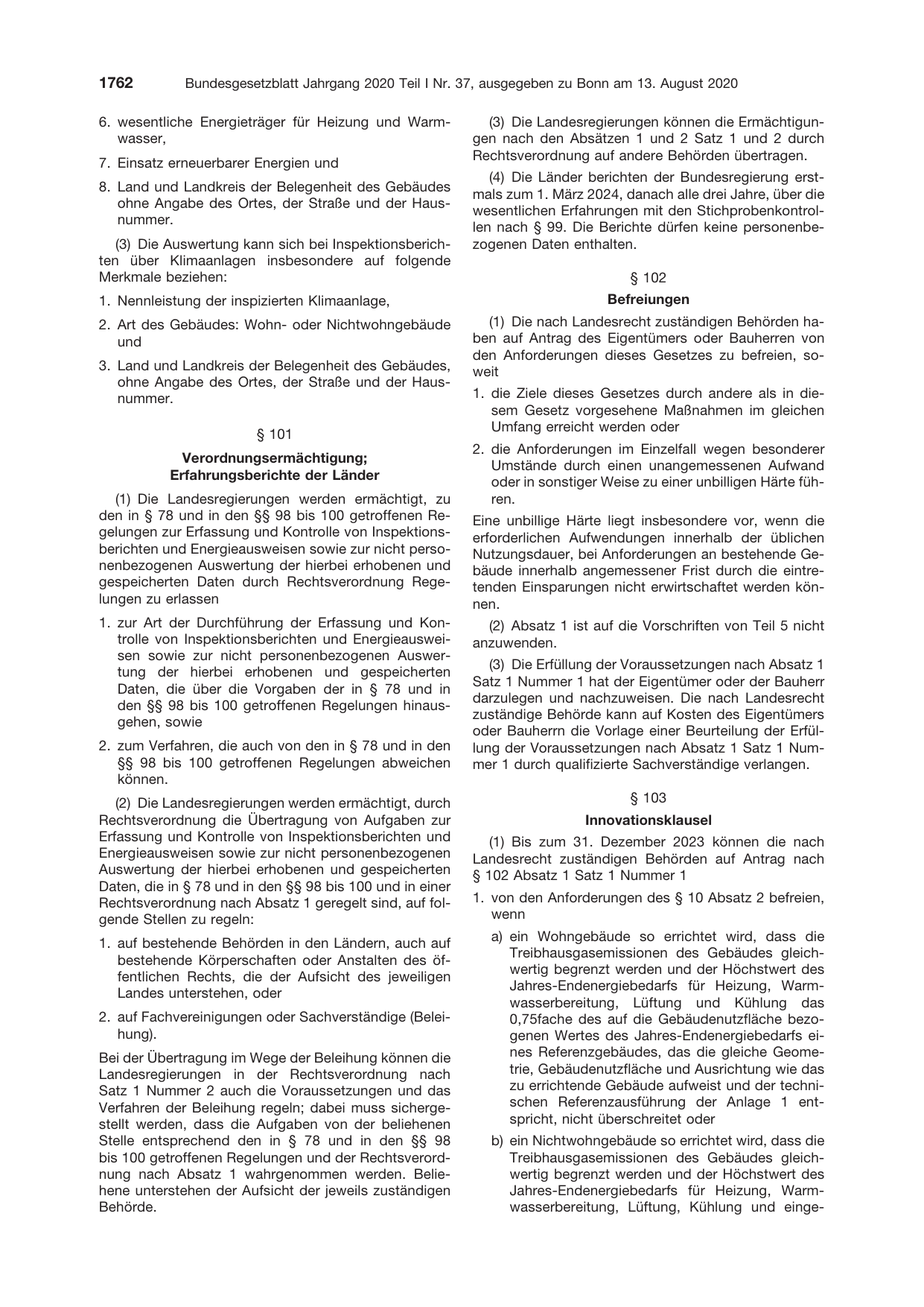 BGBl. 2020, Seite 1762 — Originalseite als Abbildung