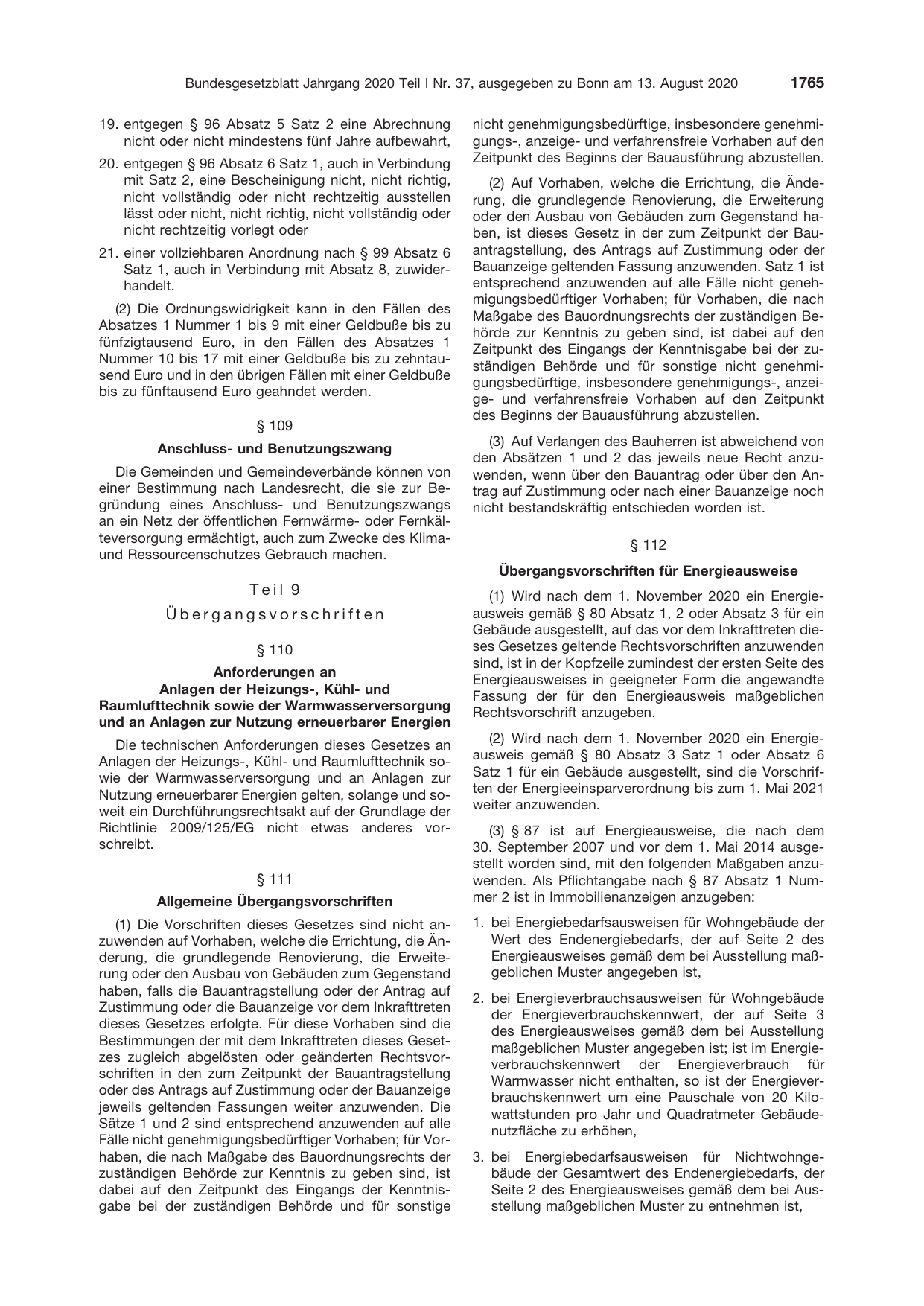 BGBl. 2020, Seite 1765 — Originalseite als Abbildung