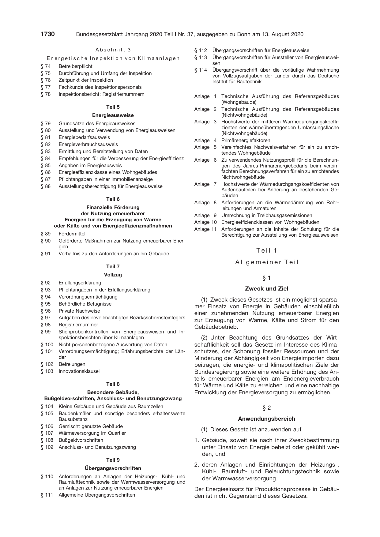 BGBl. 2020, Seite 1730 — Originalseite als Abbildung