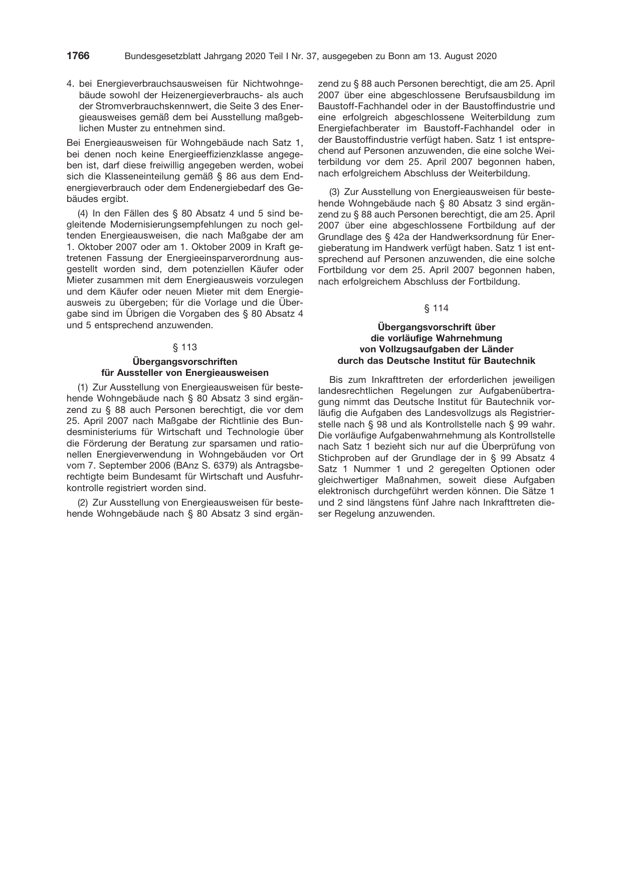 BGBl. 2020, Seite 1766 — Originalseite als Abbildung