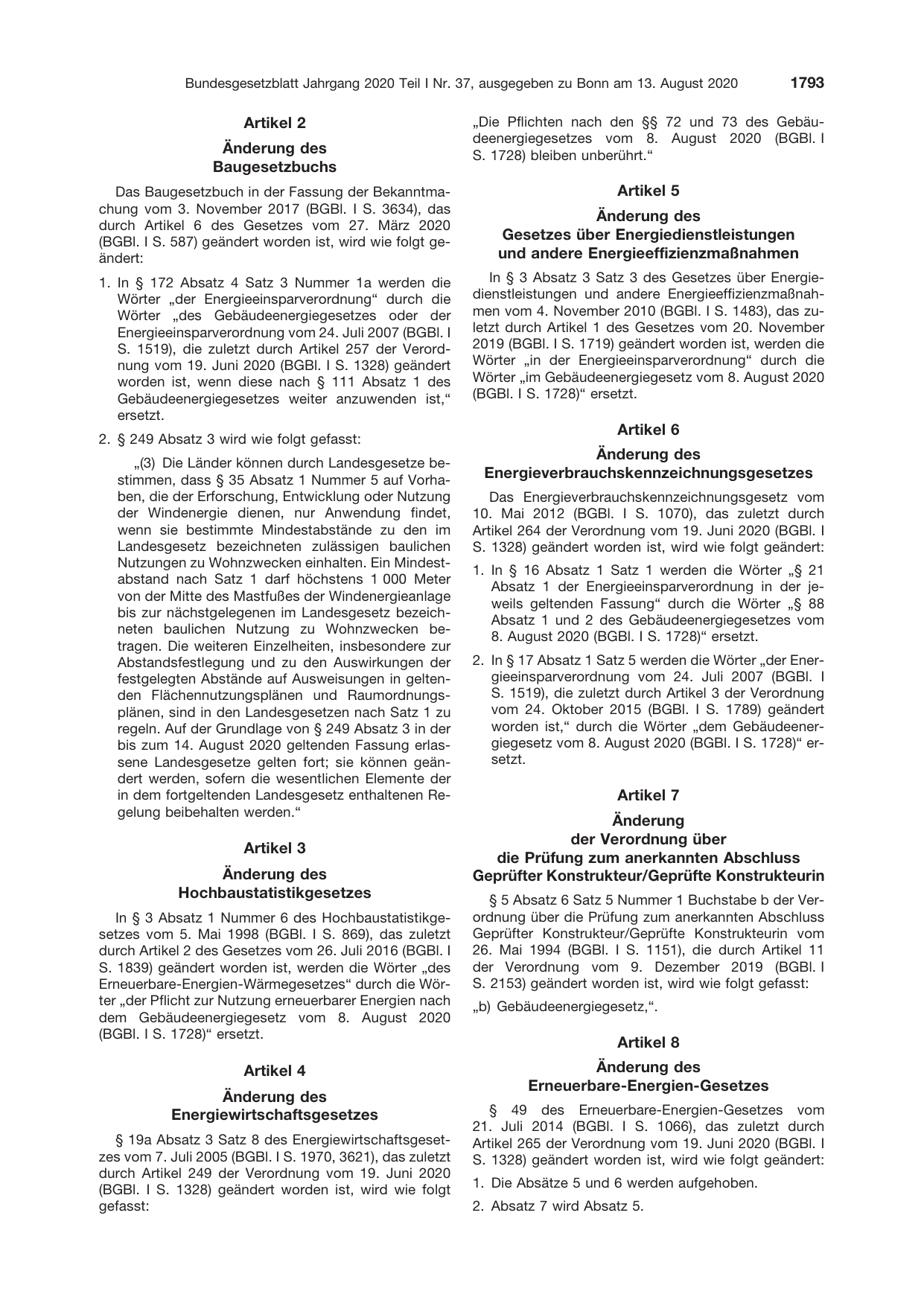 BGBl. 2020, Seite 1793 — Originalseite als Abbildung