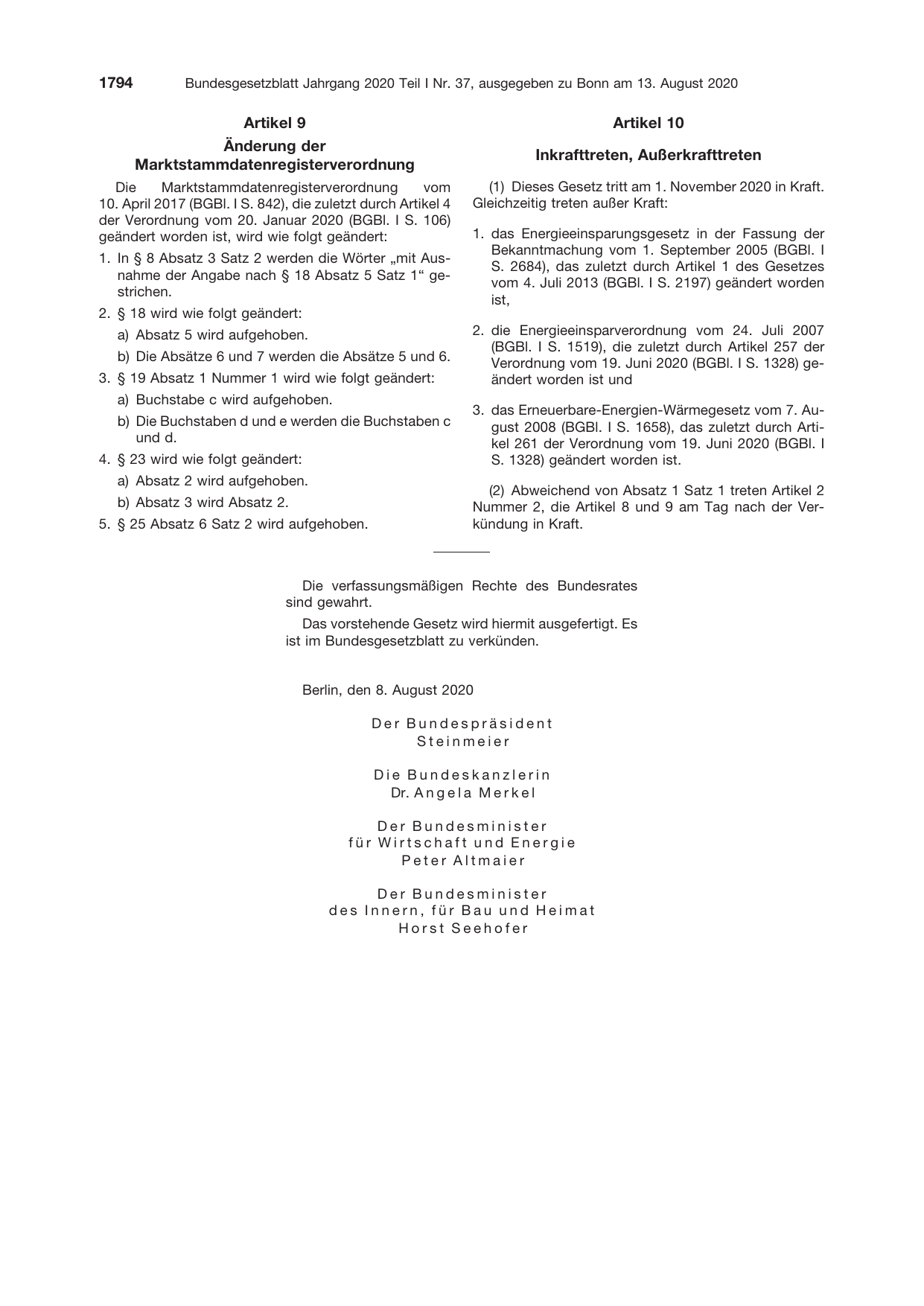 BGBl. 2020, Seite 1794 — Originalseite als Abbildung