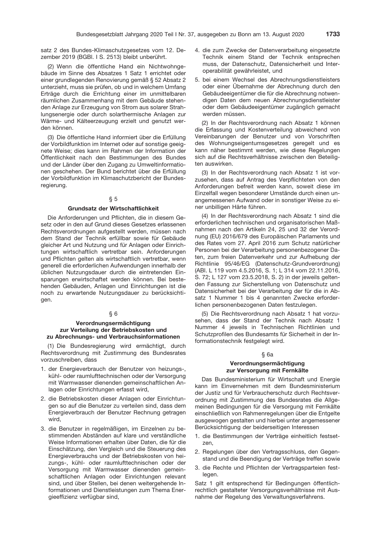 BGBl. 2020, Seite 1733 — Originalseite als Abbildung