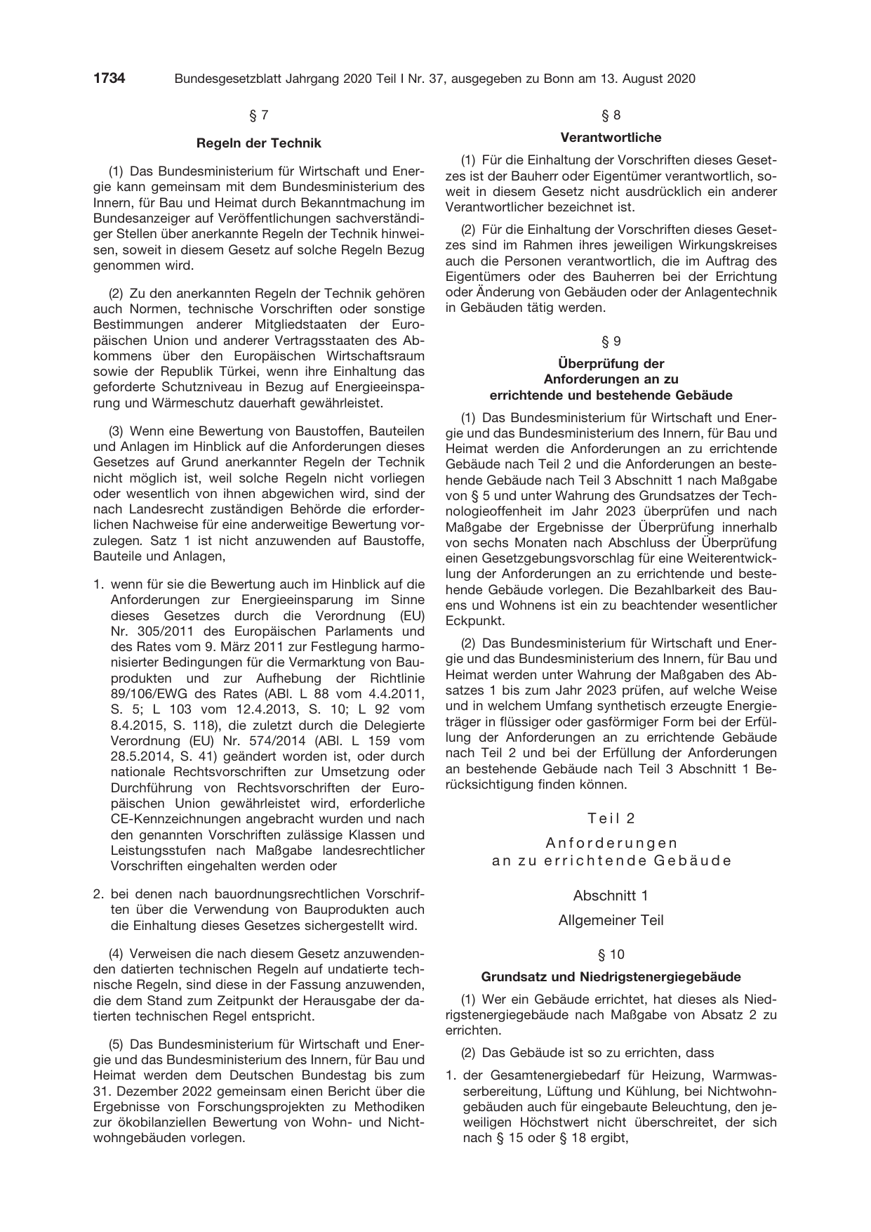 BGBl. 2020, Seite 1734 — Originalseite als Abbildung