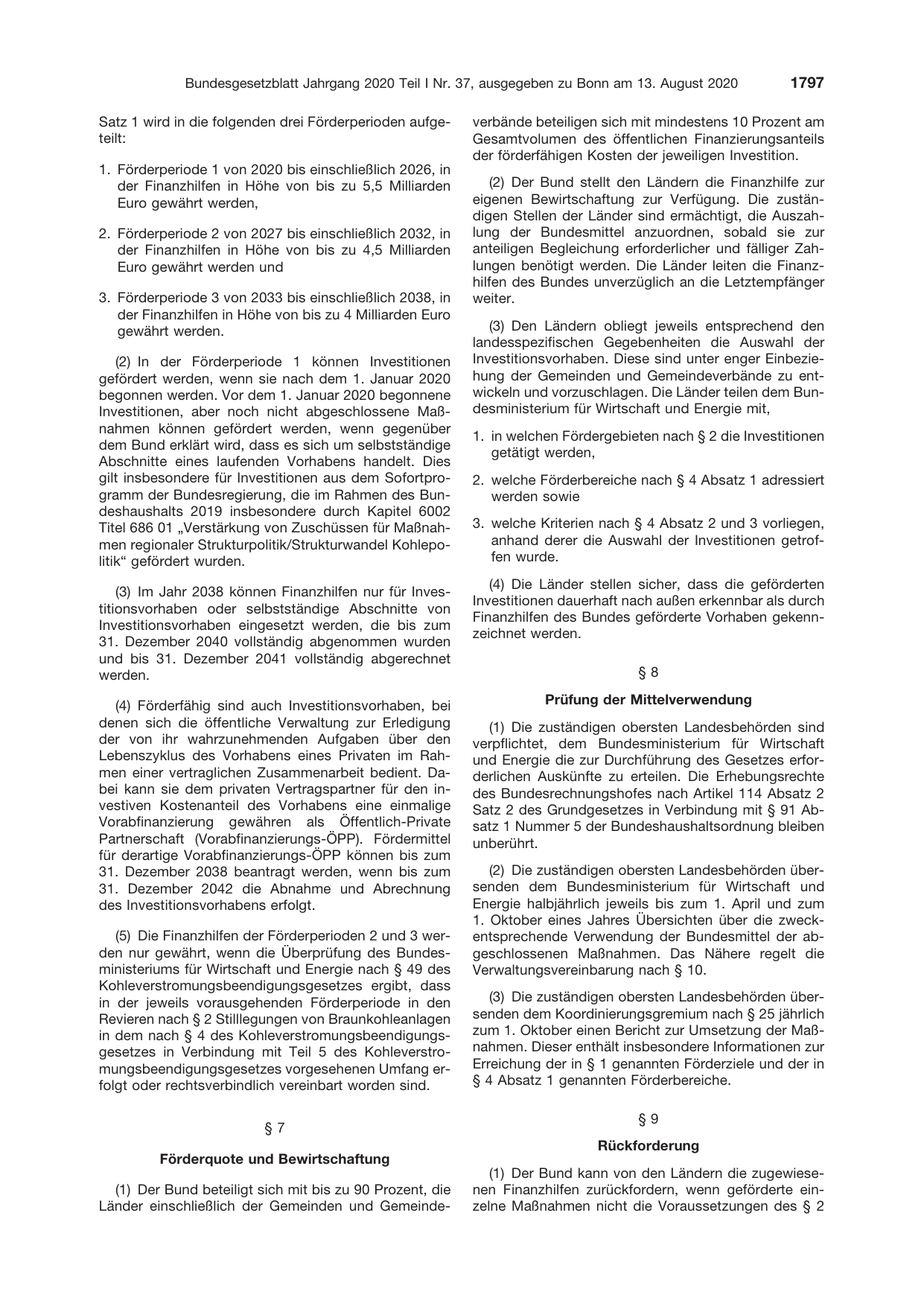 BGBl. 2020, Seite 1797 — Originalseite als Abbildung