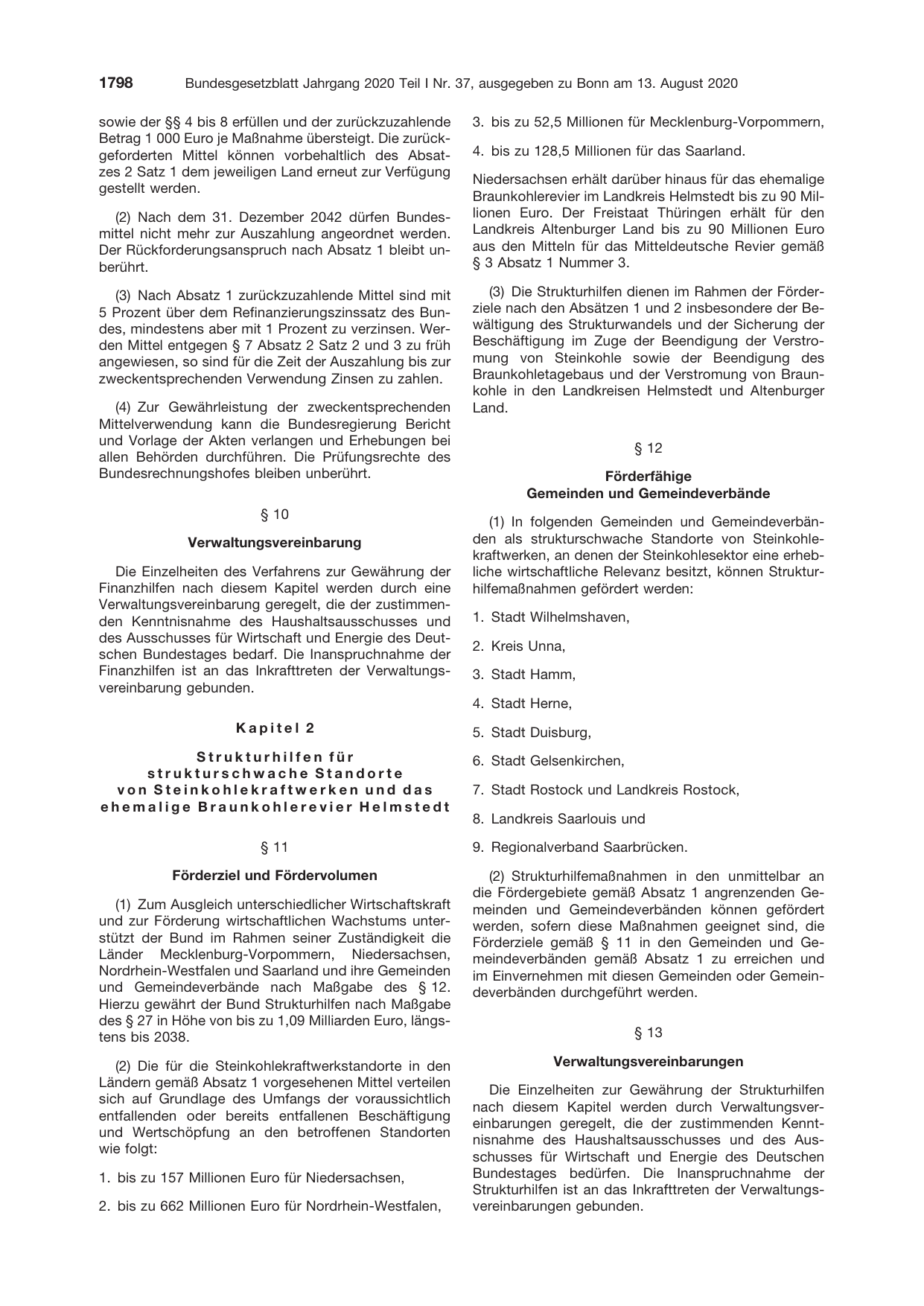 BGBl. 2020, Seite 1798 — Originalseite als Abbildung