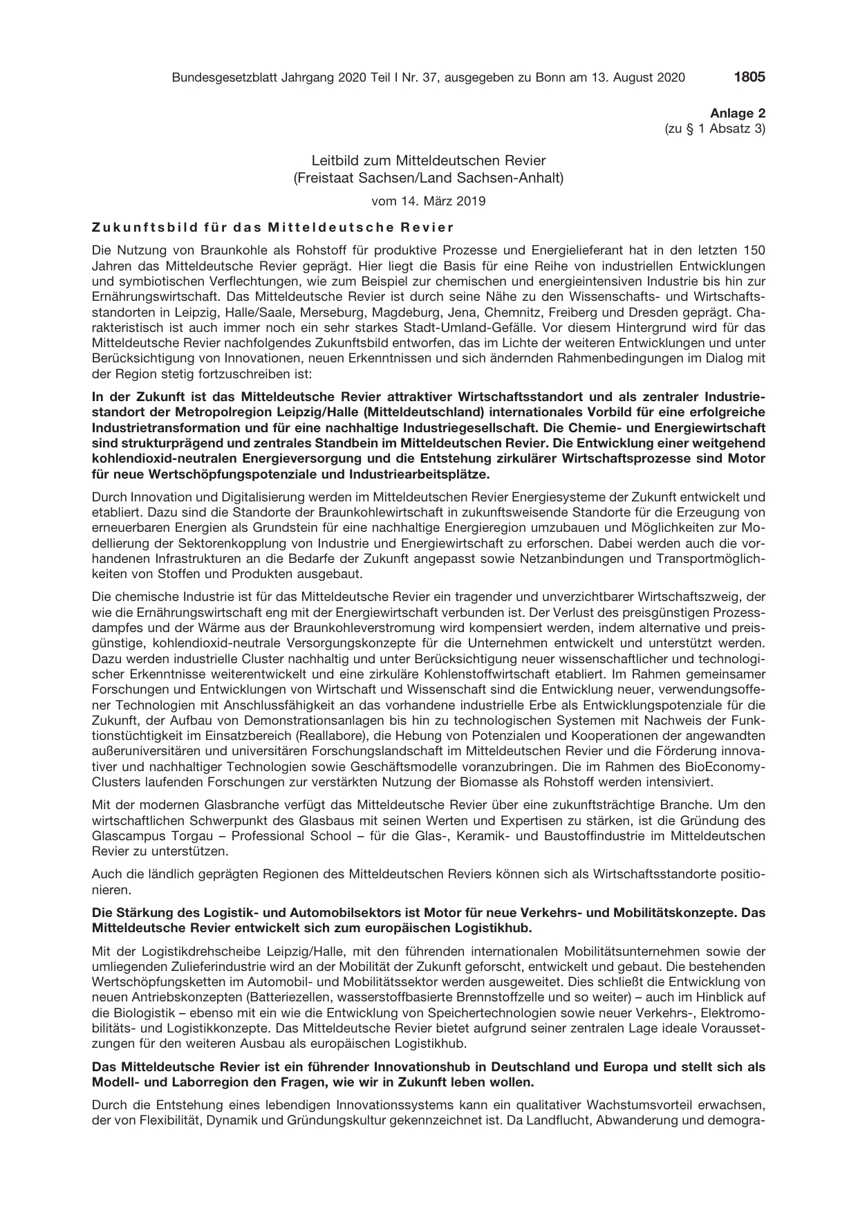 BGBl. 2020, Seite 1805 — Originalseite als Abbildung
