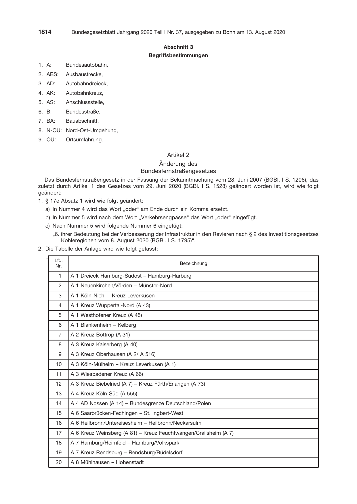 BGBl. 2020, Seite 1814 — Originalseite als Abbildung