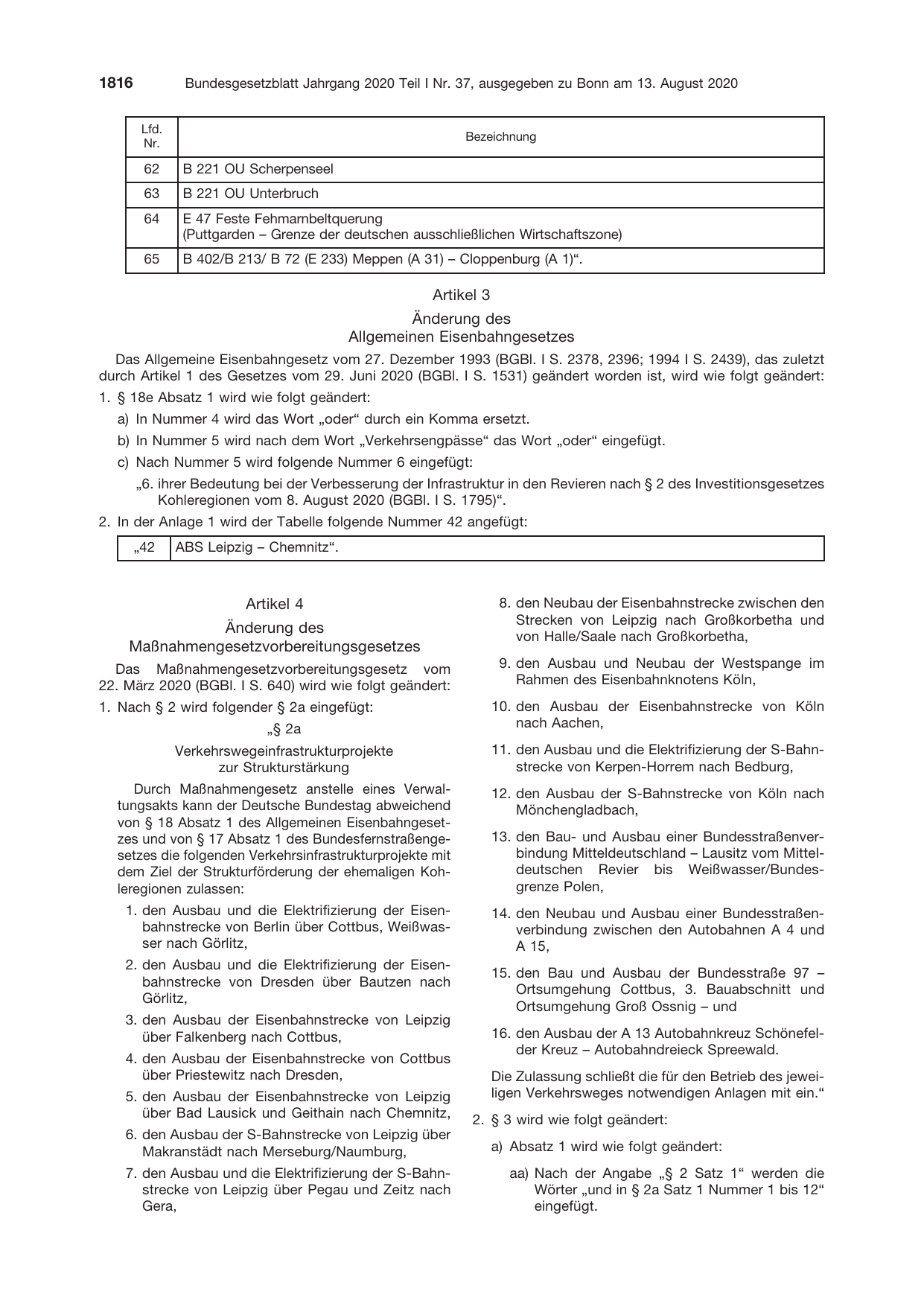 BGBl. 2020, Seite 1816 — Originalseite als Abbildung