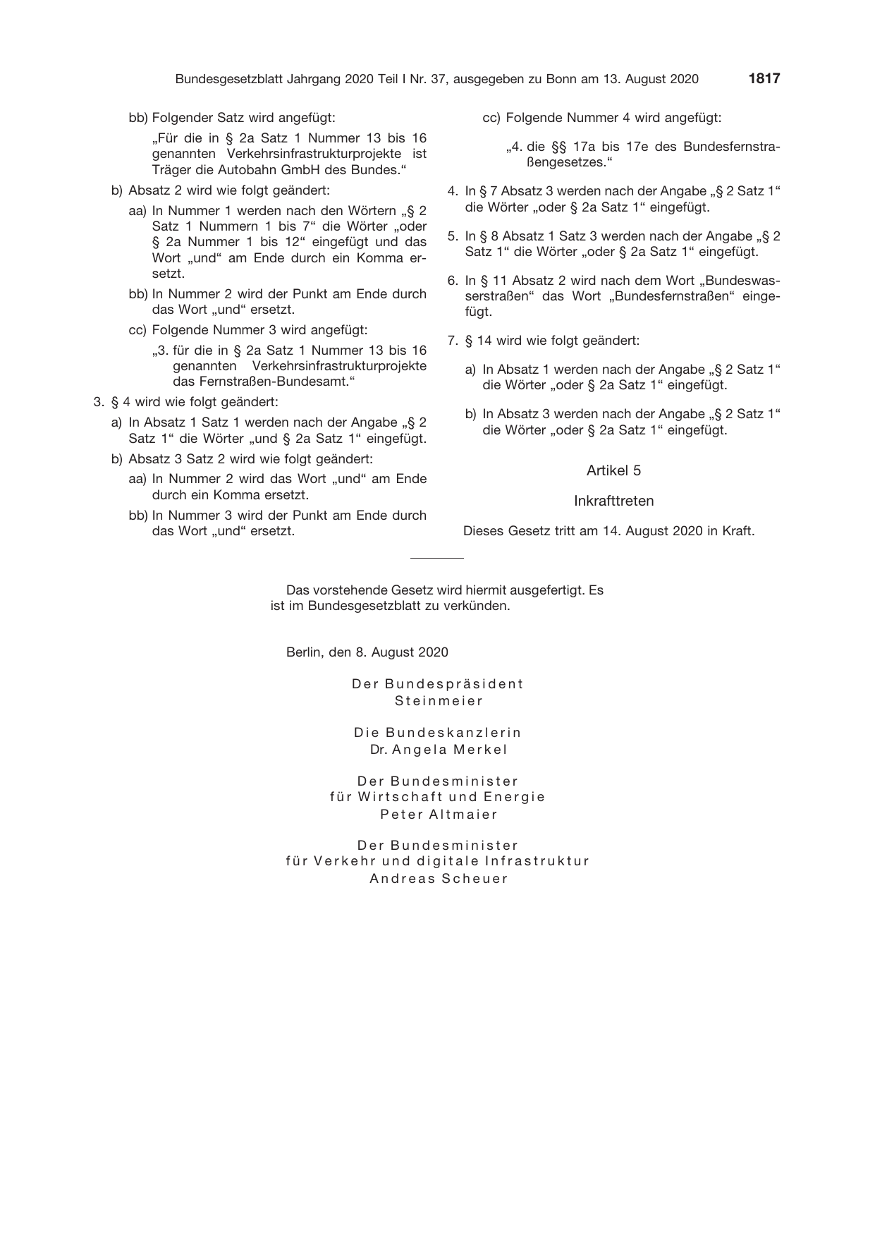 BGBl. 2020, Seite 1817 — Originalseite als Abbildung