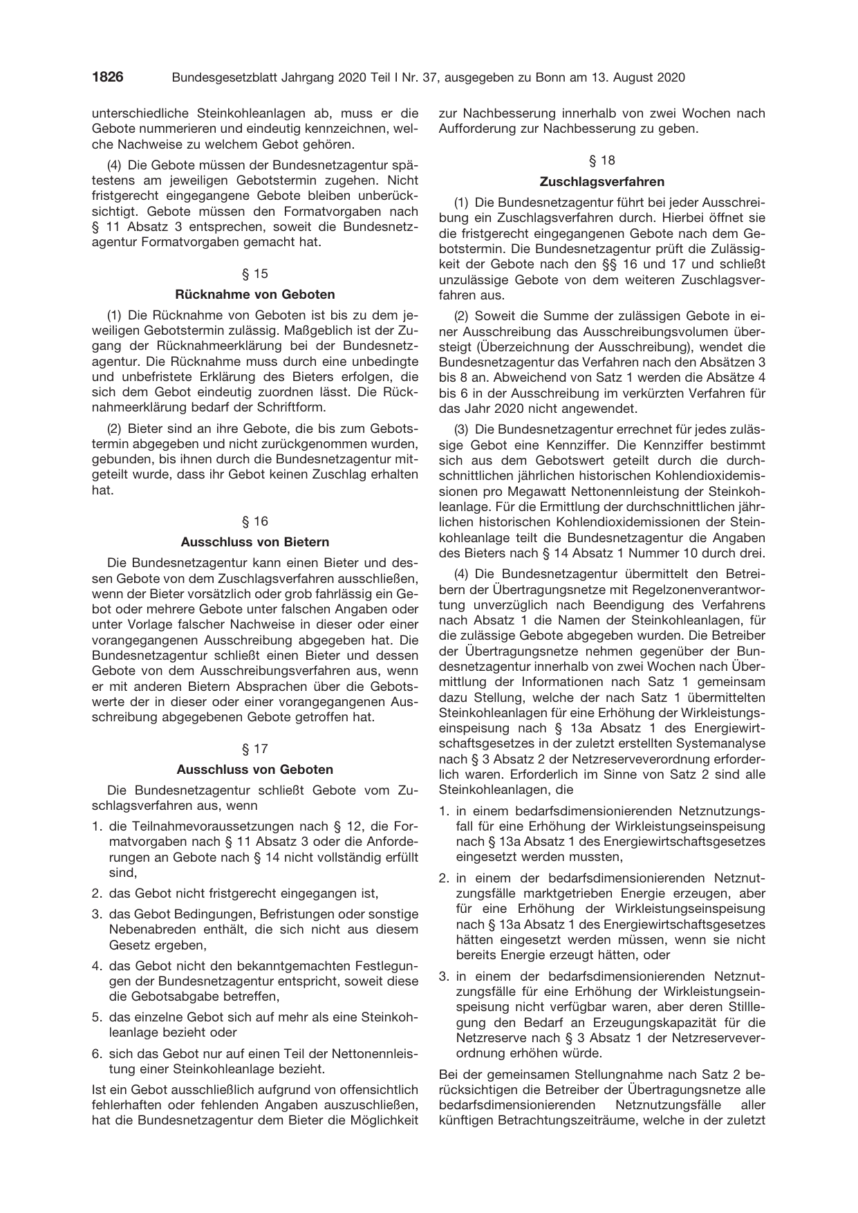 BGBl. 2020, Seite 1826 — Originalseite als Abbildung
