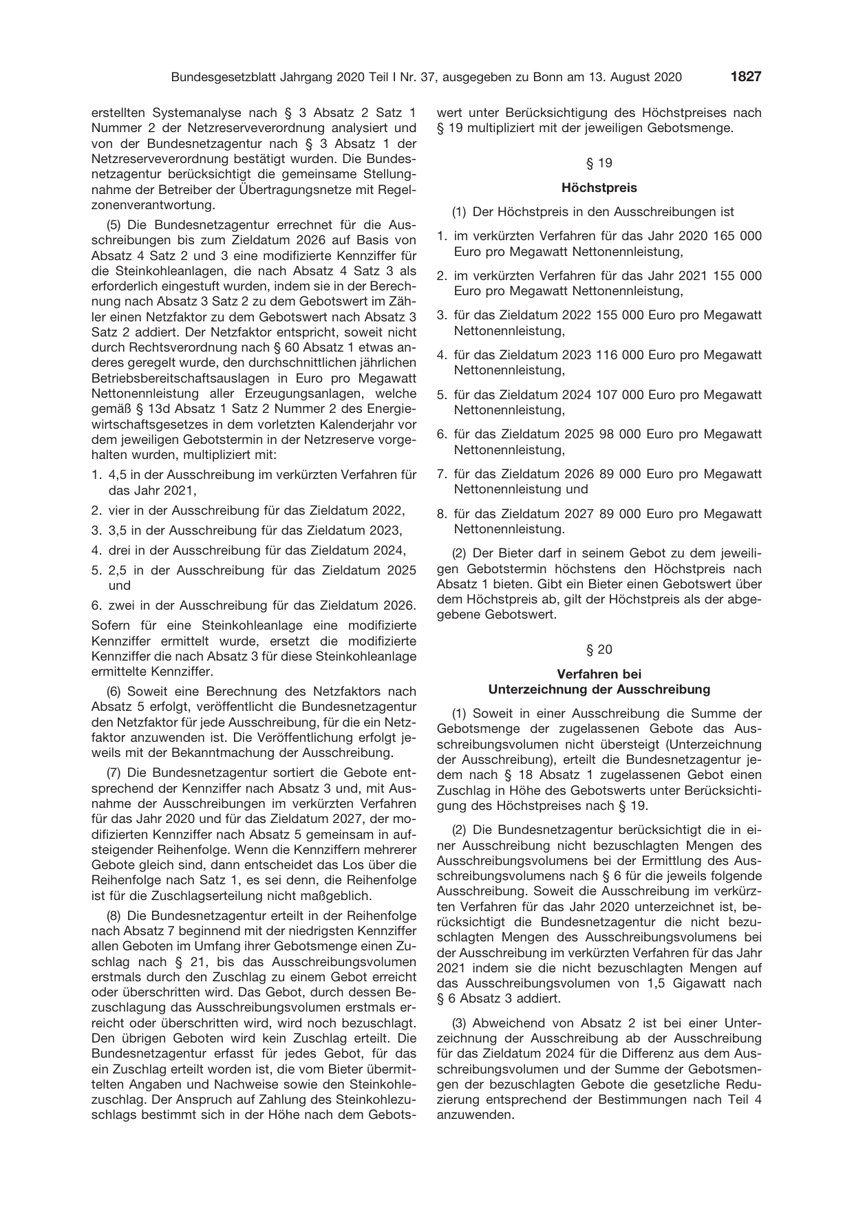 BGBl. 2020, Seite 1827 — Originalseite als Abbildung