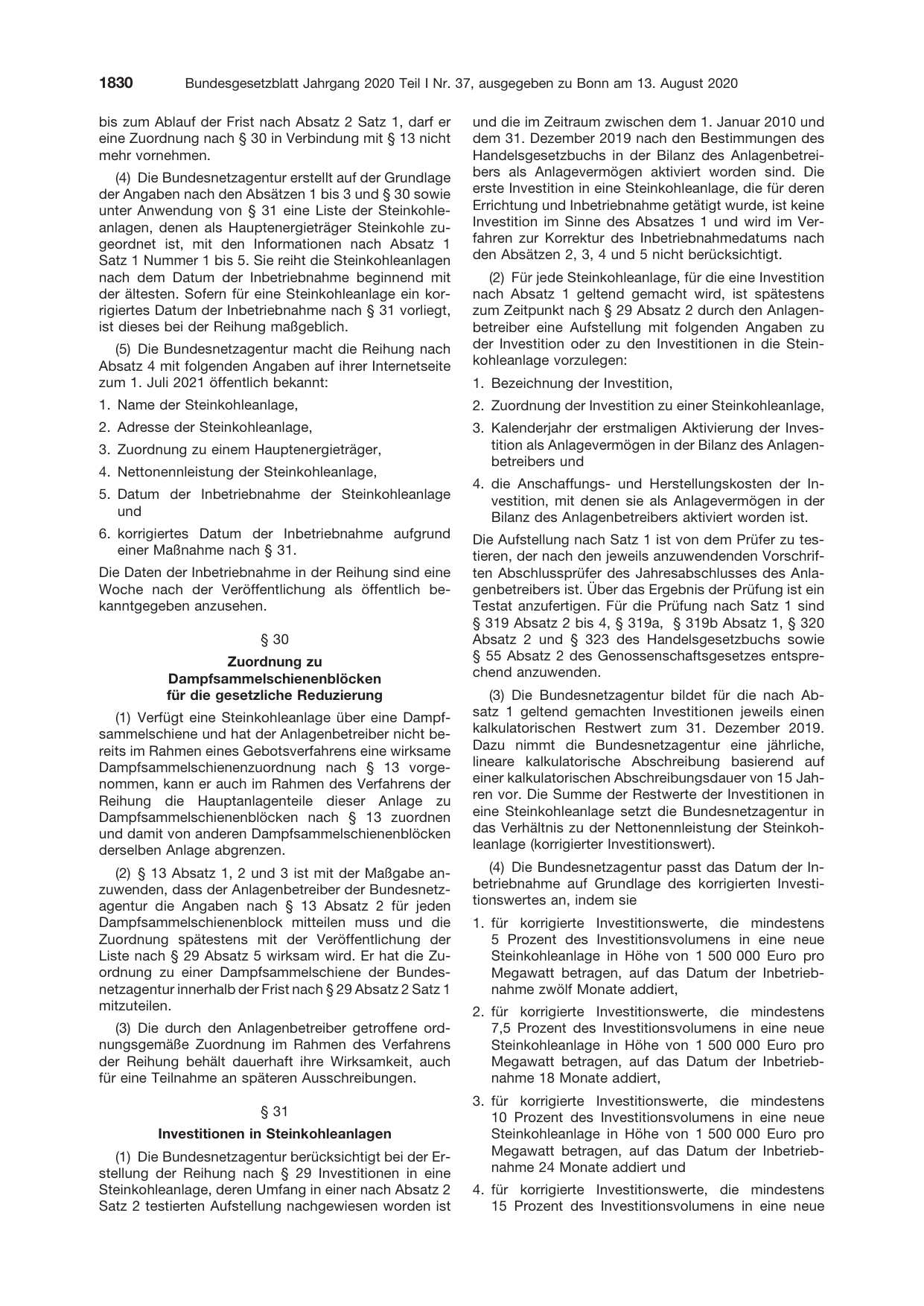 BGBl. 2020, Seite 1830 — Originalseite als Abbildung