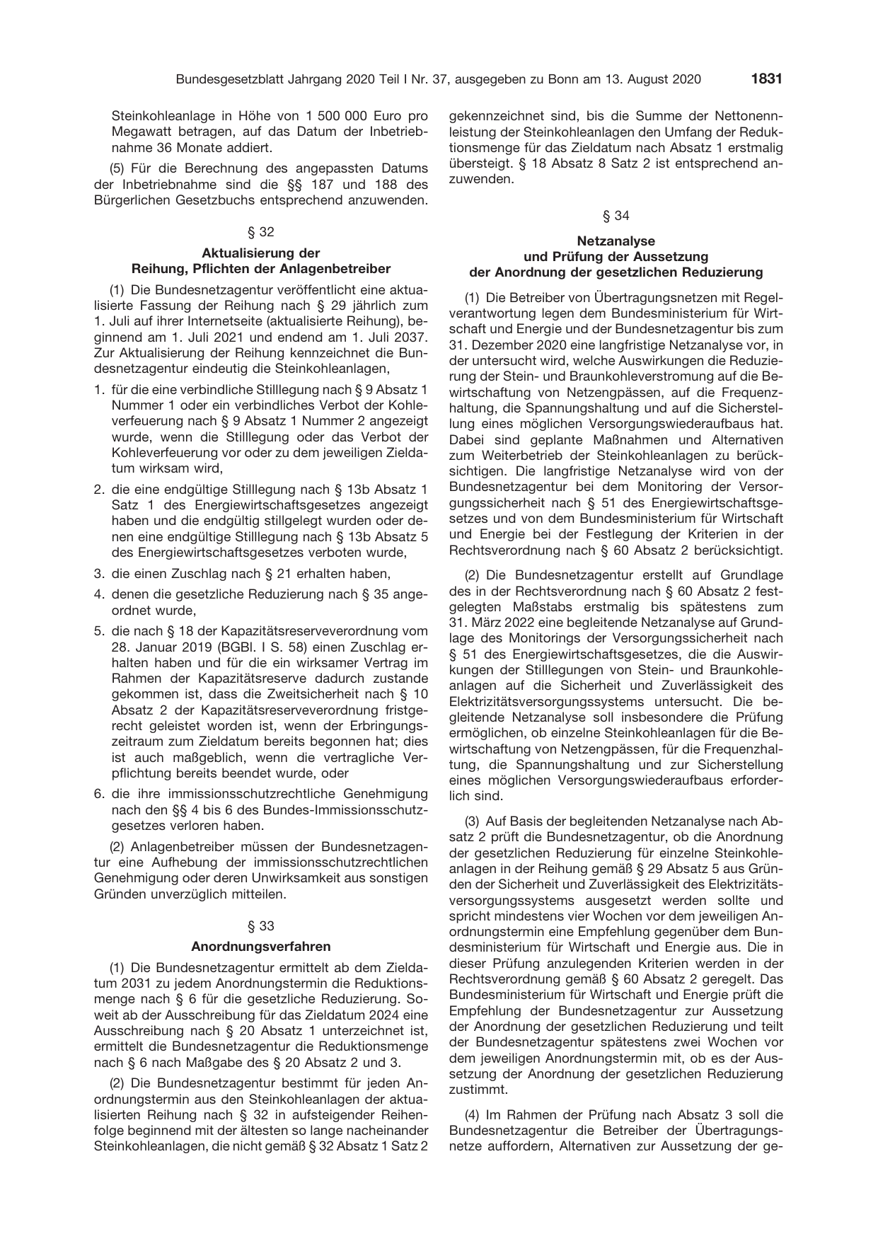 BGBl. 2020, Seite 1831 — Originalseite als Abbildung