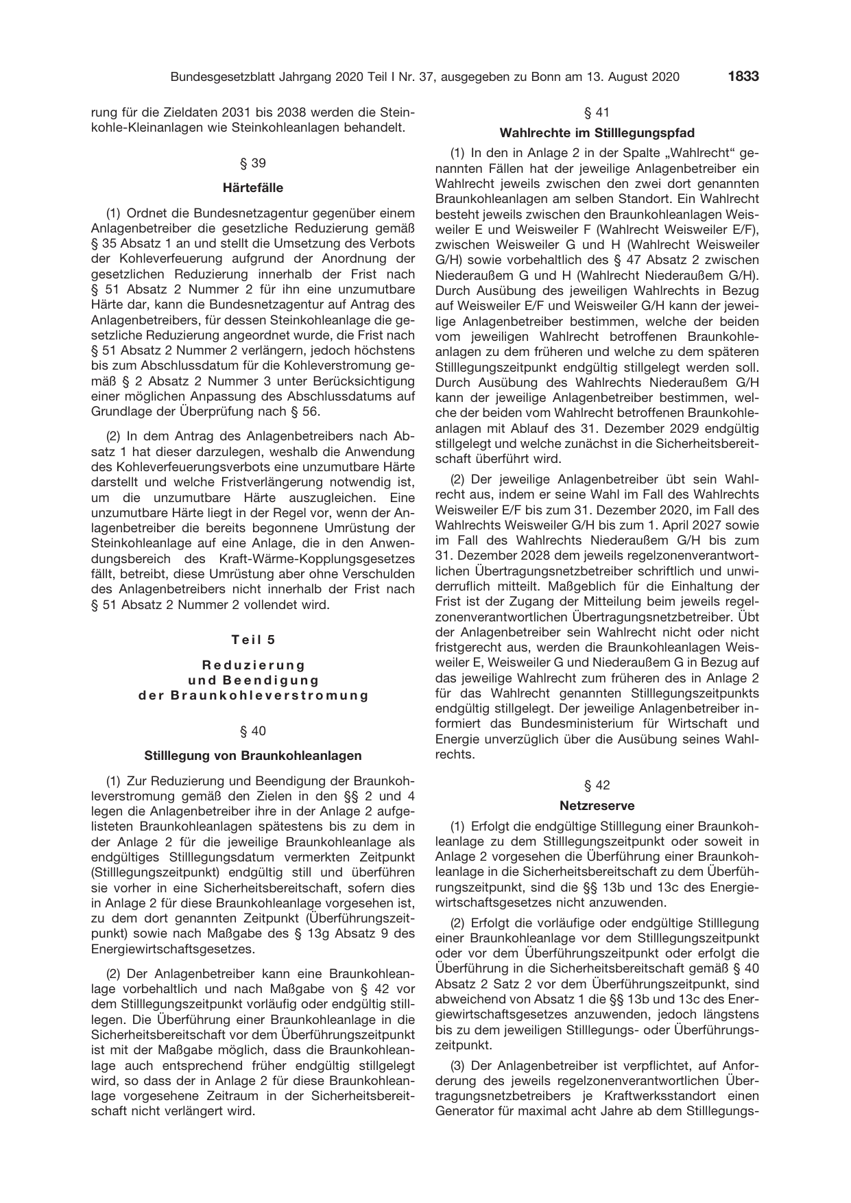 BGBl. 2020, Seite 1833 — Originalseite als Abbildung