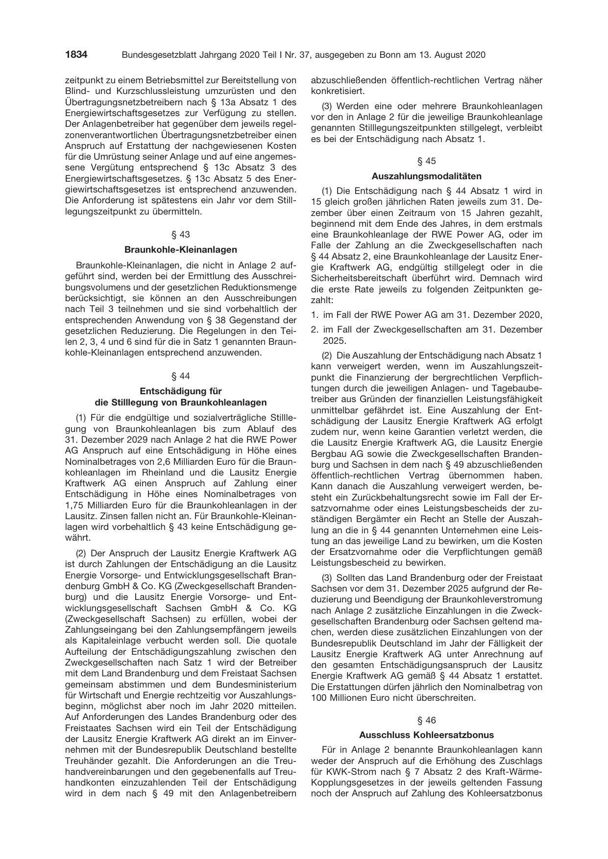 BGBl. 2020, Seite 1834 — Originalseite als Abbildung