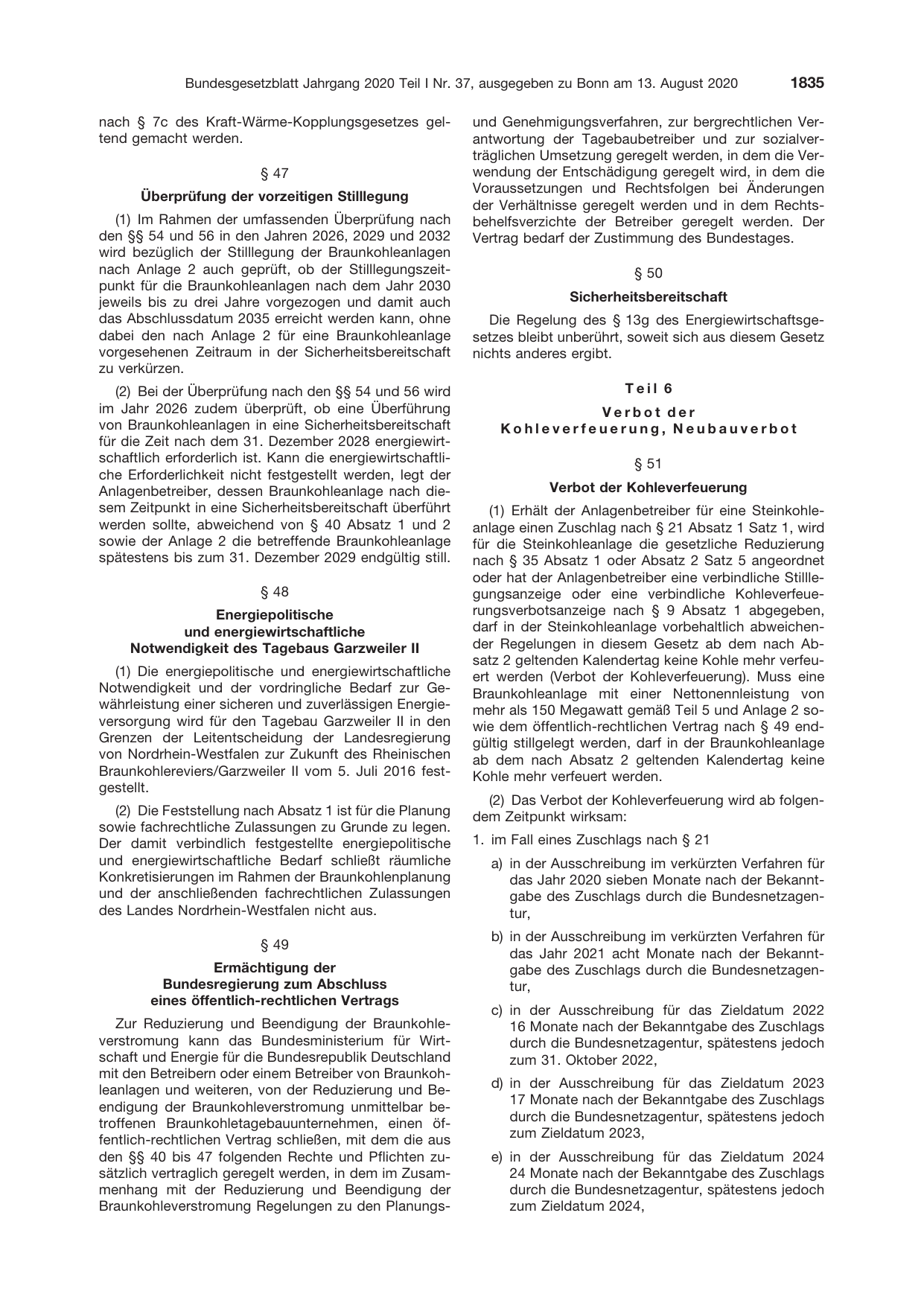 BGBl. 2020, Seite 1835 — Originalseite als Abbildung