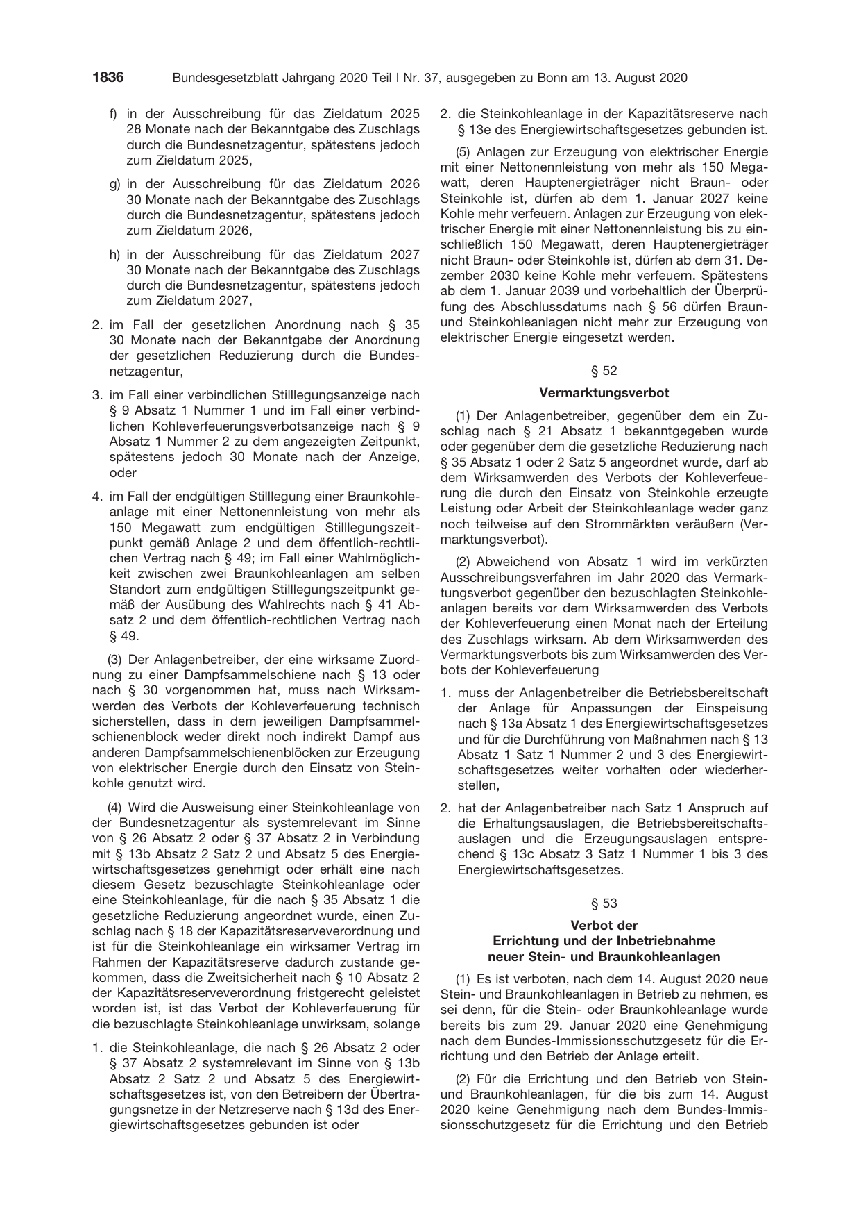 BGBl. 2020, Seite 1836 — Originalseite als Abbildung
