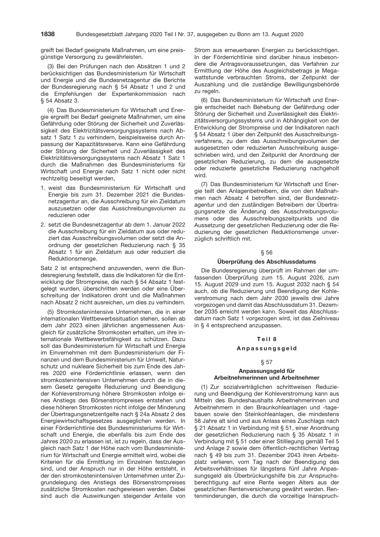 BGBl. 2020, Seite 1838 — Originalseite als Abbildung