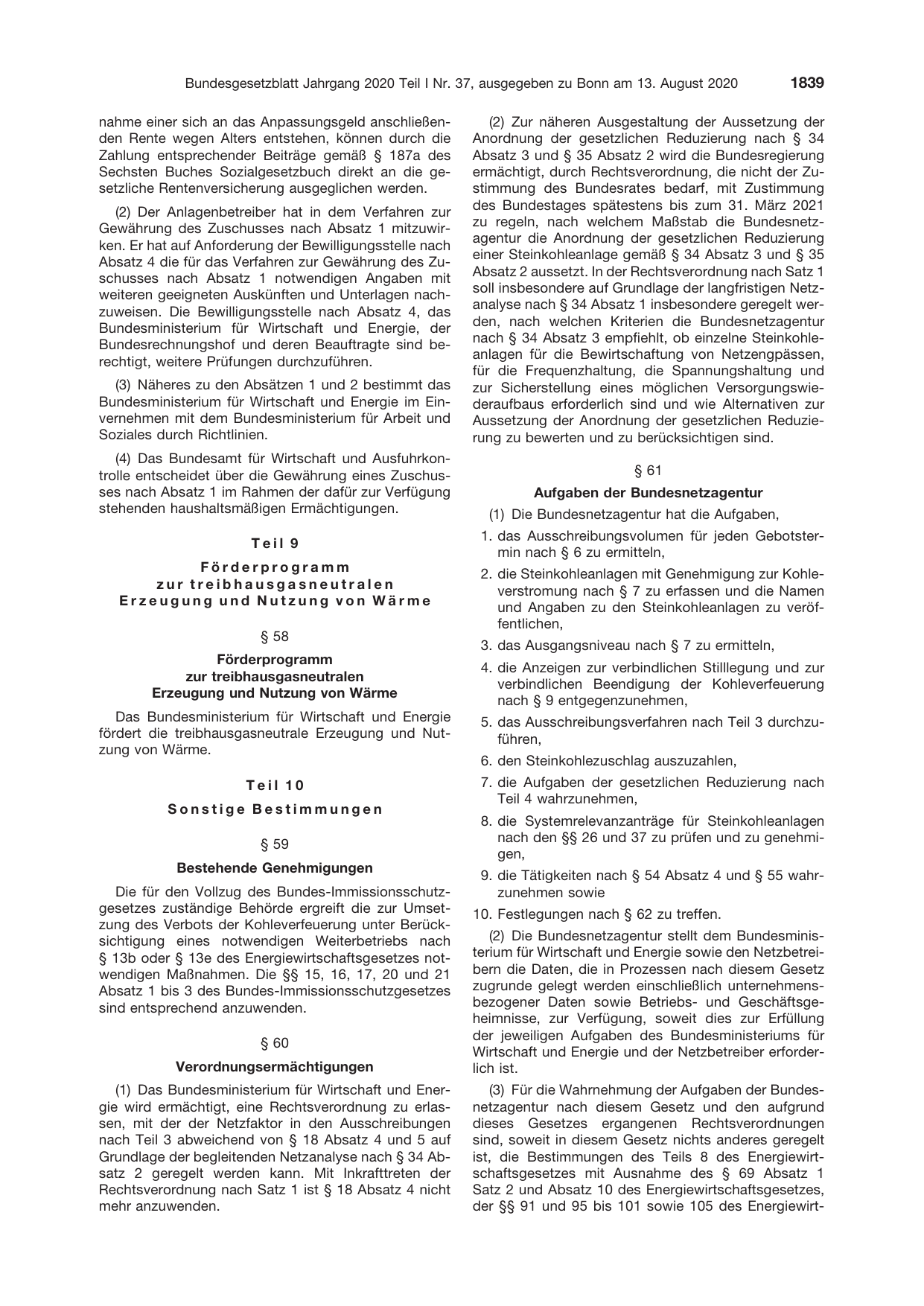 BGBl. 2020, Seite 1839 — Originalseite als Abbildung