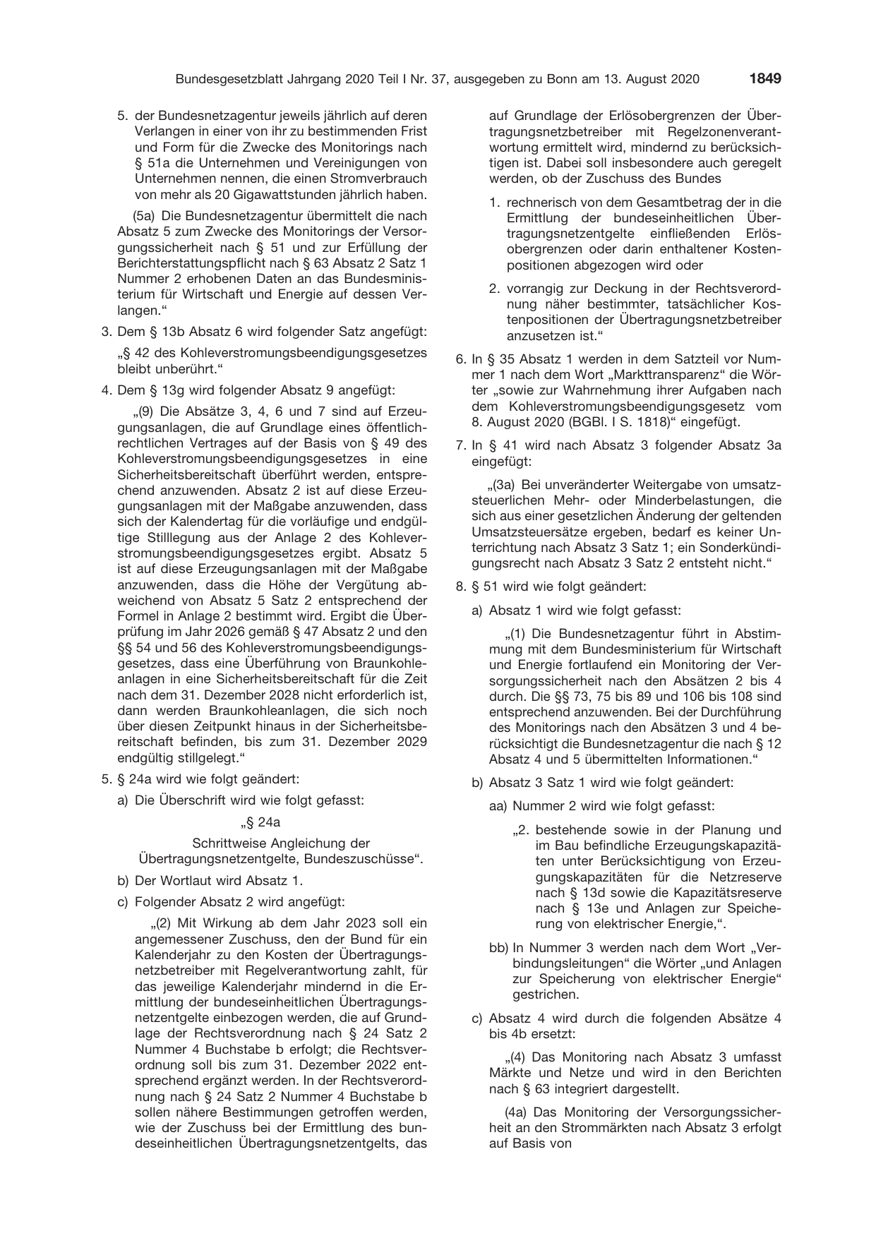 BGBl. 2020, Seite 1849 — Originalseite als Abbildung