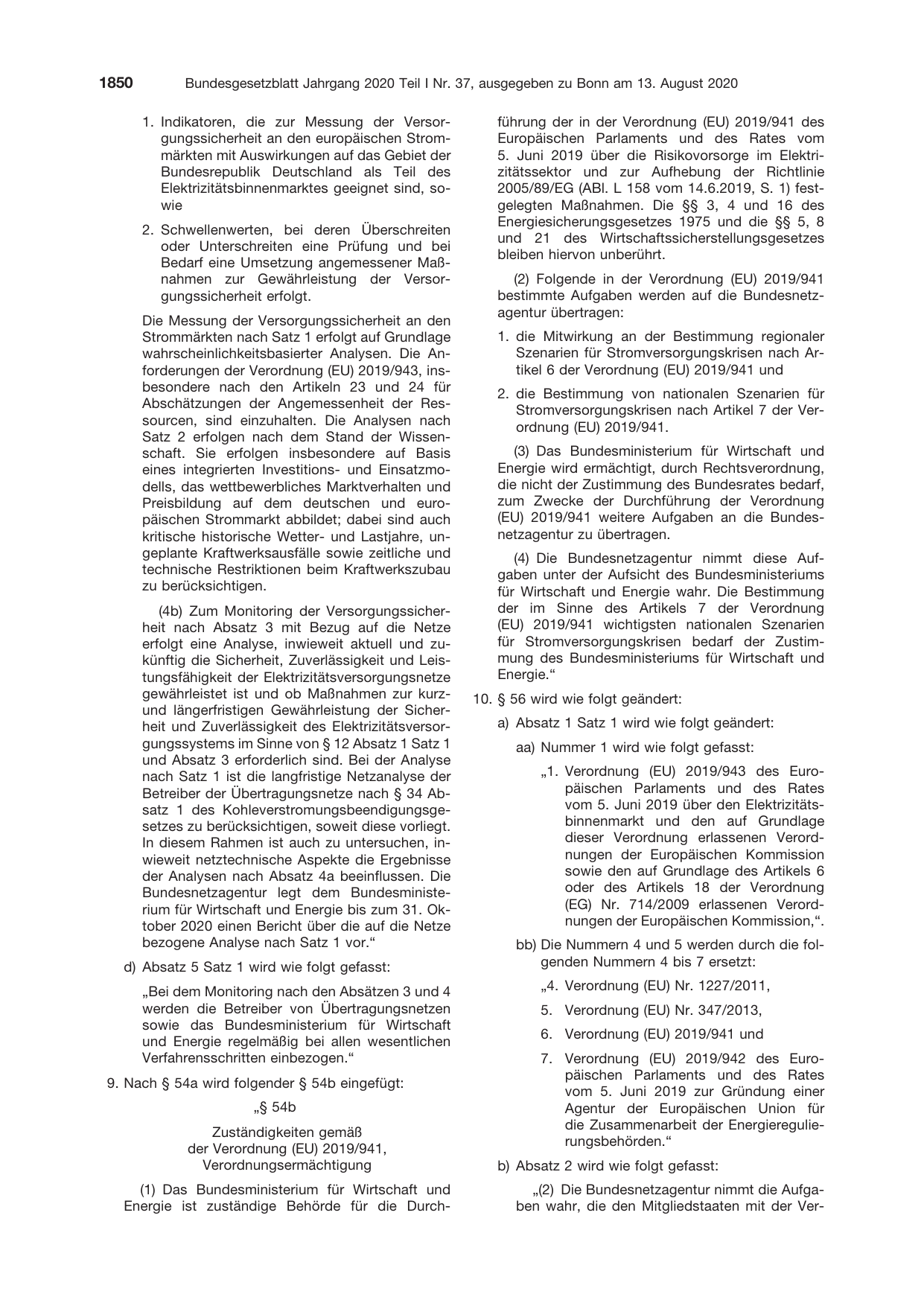 BGBl. 2020, Seite 1850 — Originalseite als Abbildung