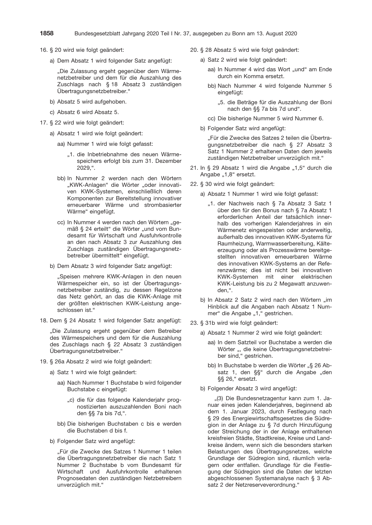 BGBl. 2020, Seite 1858 — Originalseite als Abbildung