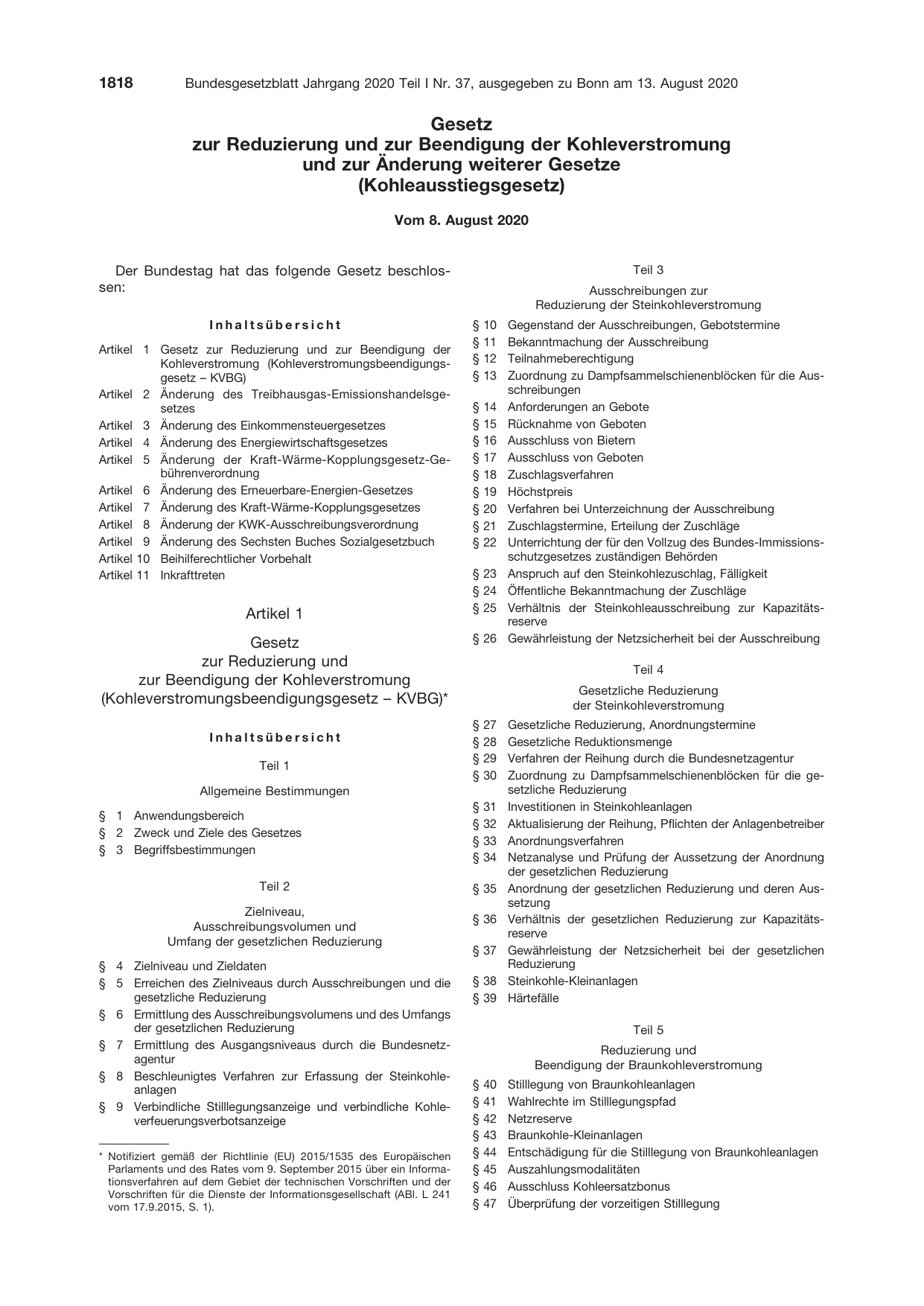 BGBl. 2020, Seite 1818 — Originalseite als Abbildung