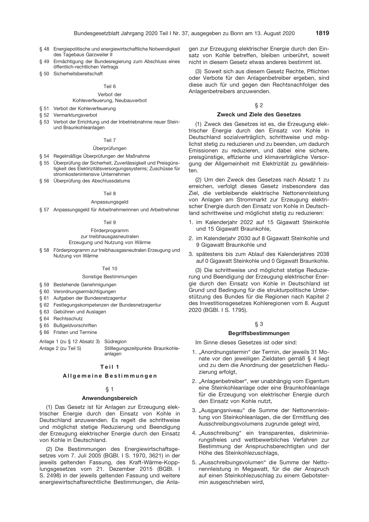 BGBl. 2020, Seite 1819 — Originalseite als Abbildung