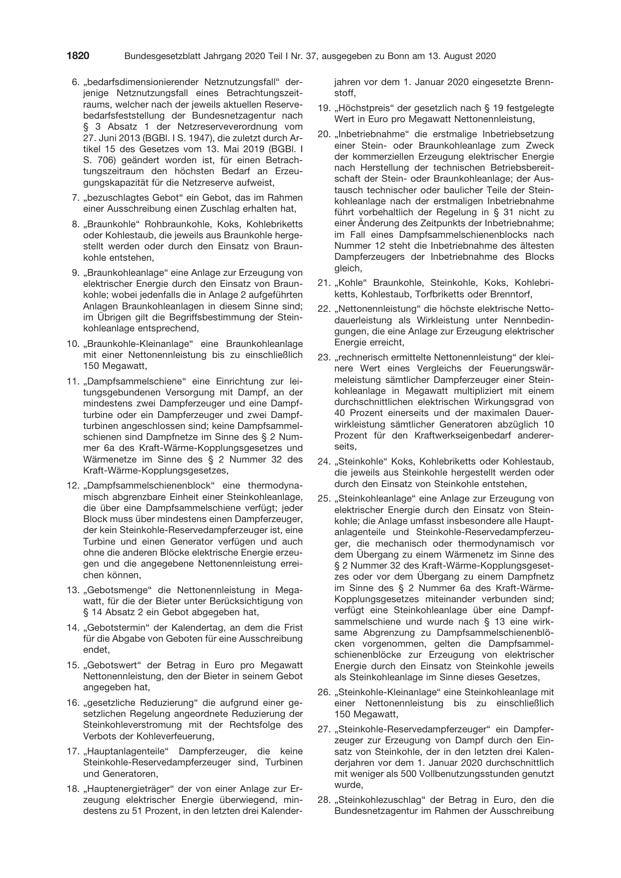 BGBl. 2020, Seite 1820 — Originalseite als Abbildung