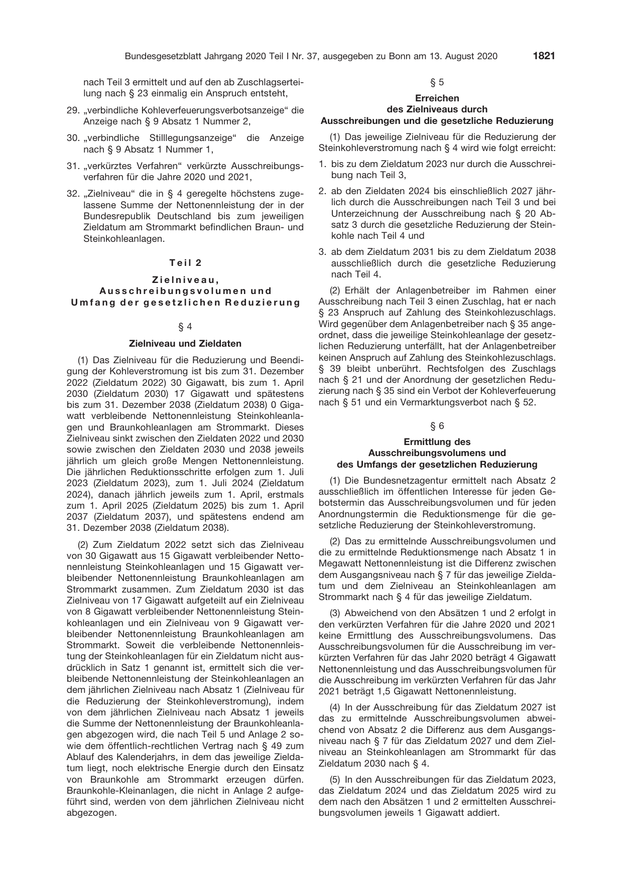 BGBl. 2020, Seite 1821 — Originalseite als Abbildung