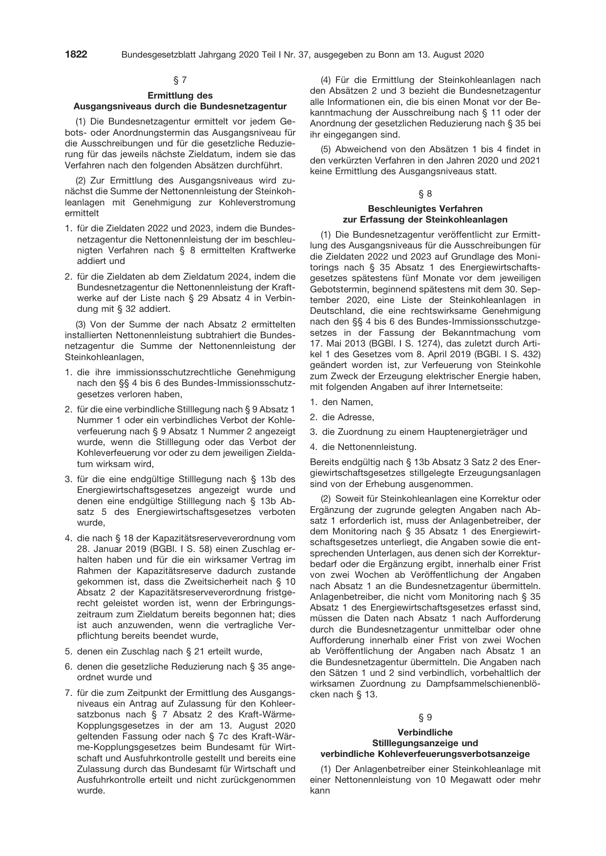 BGBl. 2020, Seite 1822 — Originalseite als Abbildung