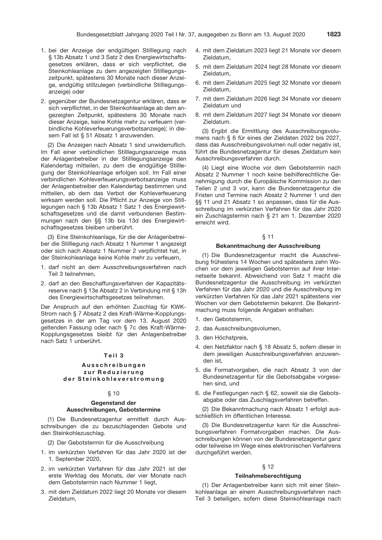 BGBl. 2020, Seite 1823 — Originalseite als Abbildung