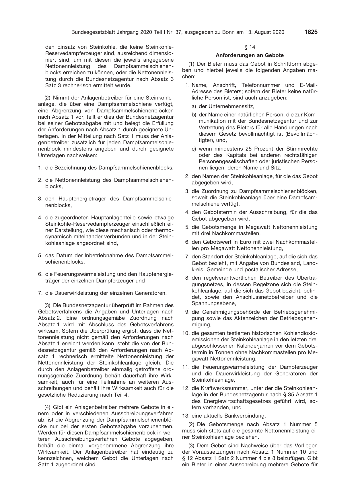 BGBl. 2020, Seite 1825 — Originalseite als Abbildung